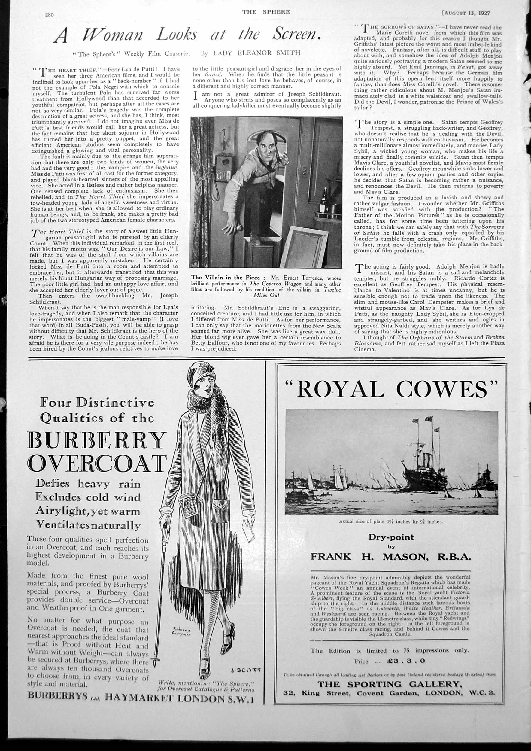 Antique Old Print Mr Ernest Torrence Villain In Twelve Miles Out Film 1927 20th