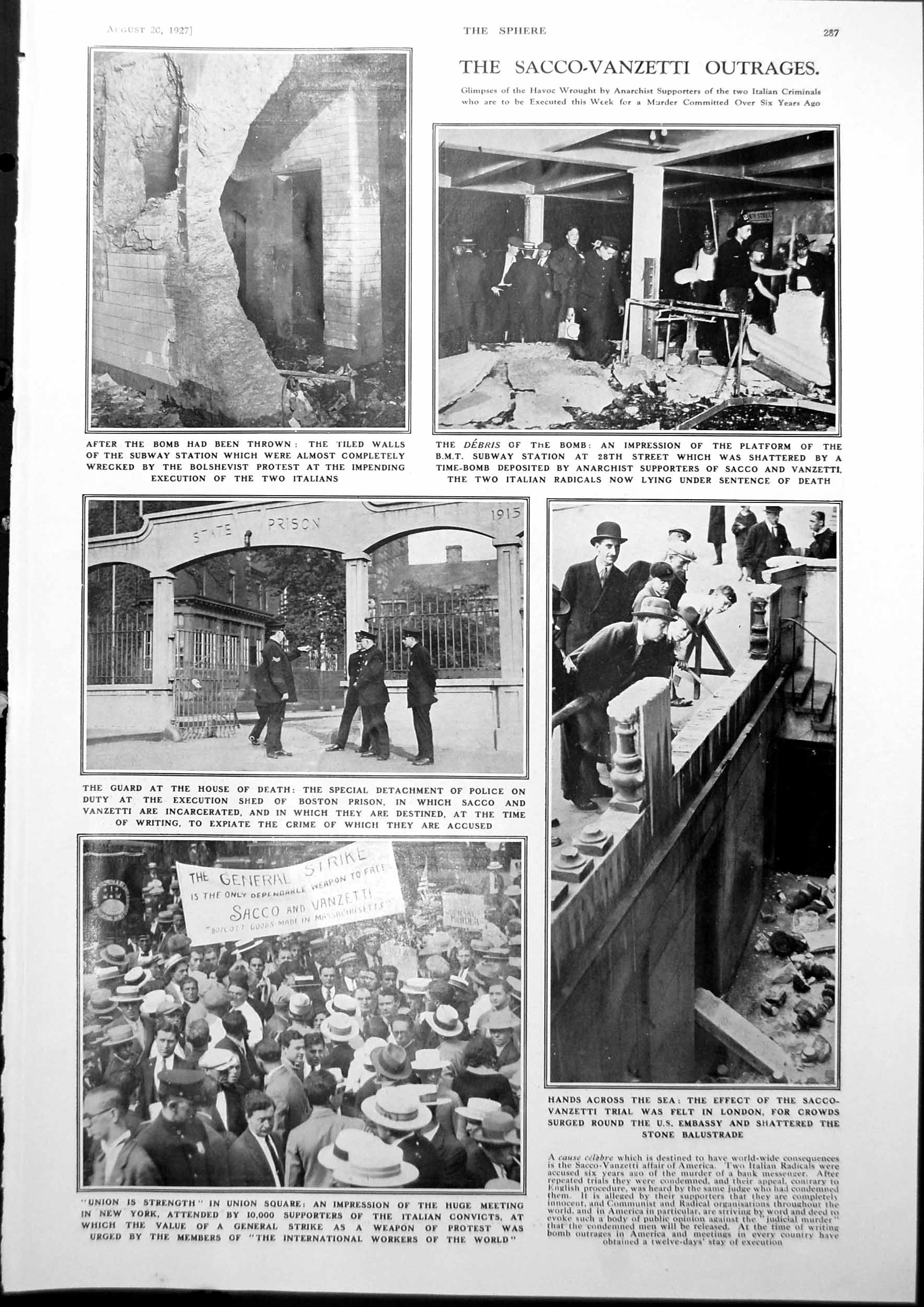 Old Sacco-Vanzetti Outrages Italian Radicals Piccadilly Cornhill 1927 20th