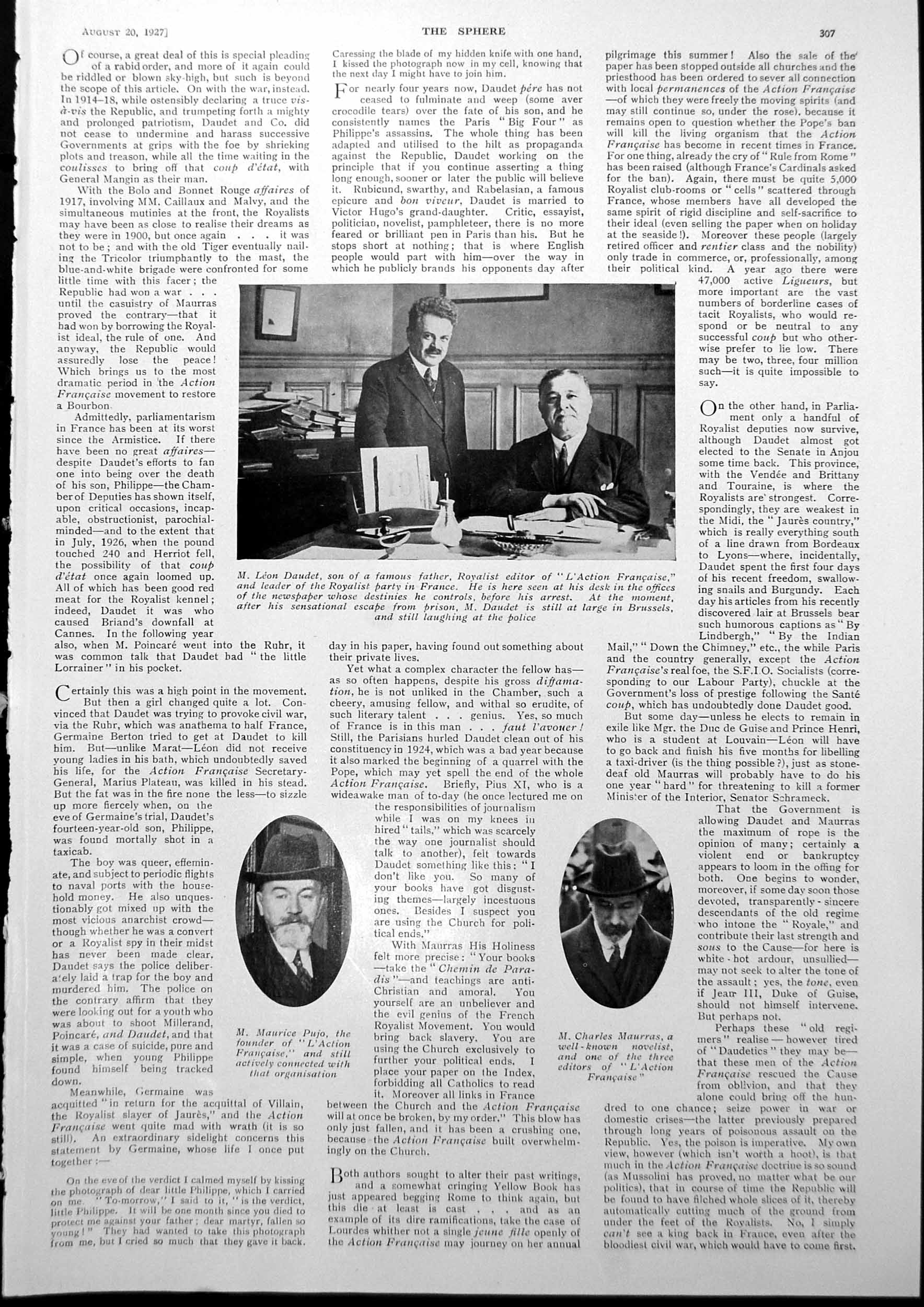 Old Vintage Print M. Leon Daudet M. M Pujo Grand Duchess Luxembourg 1927 20th
