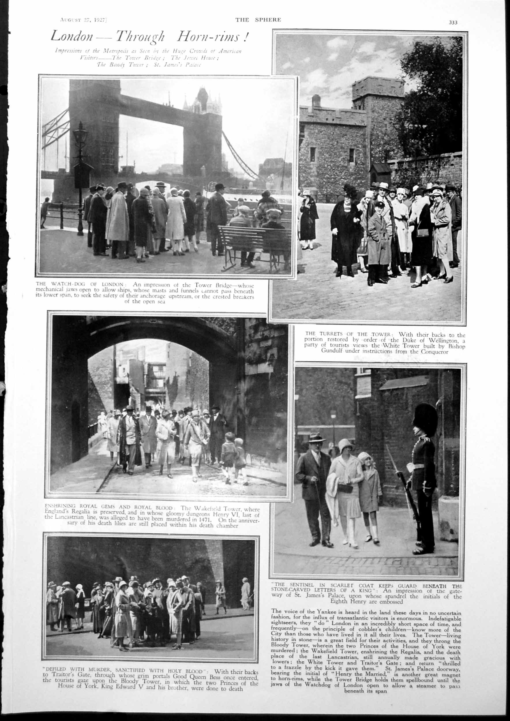 Antique Print American Tourists Sights London Hair Fashions From Afar 1927 20th