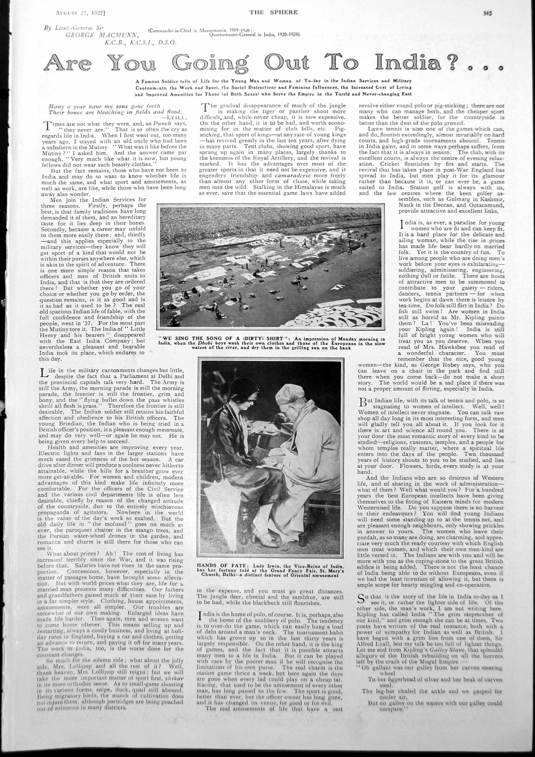 Antique Old Print India Clothes Washing River Drying Bank Spiritualism 1927