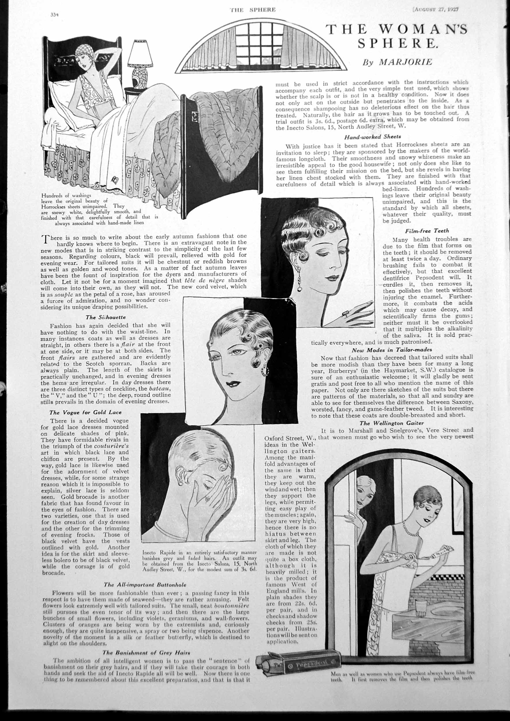 Antique Print Woman'S Sphere Linen Sheets Anti Greying Hair Pepsodent 1927 20th