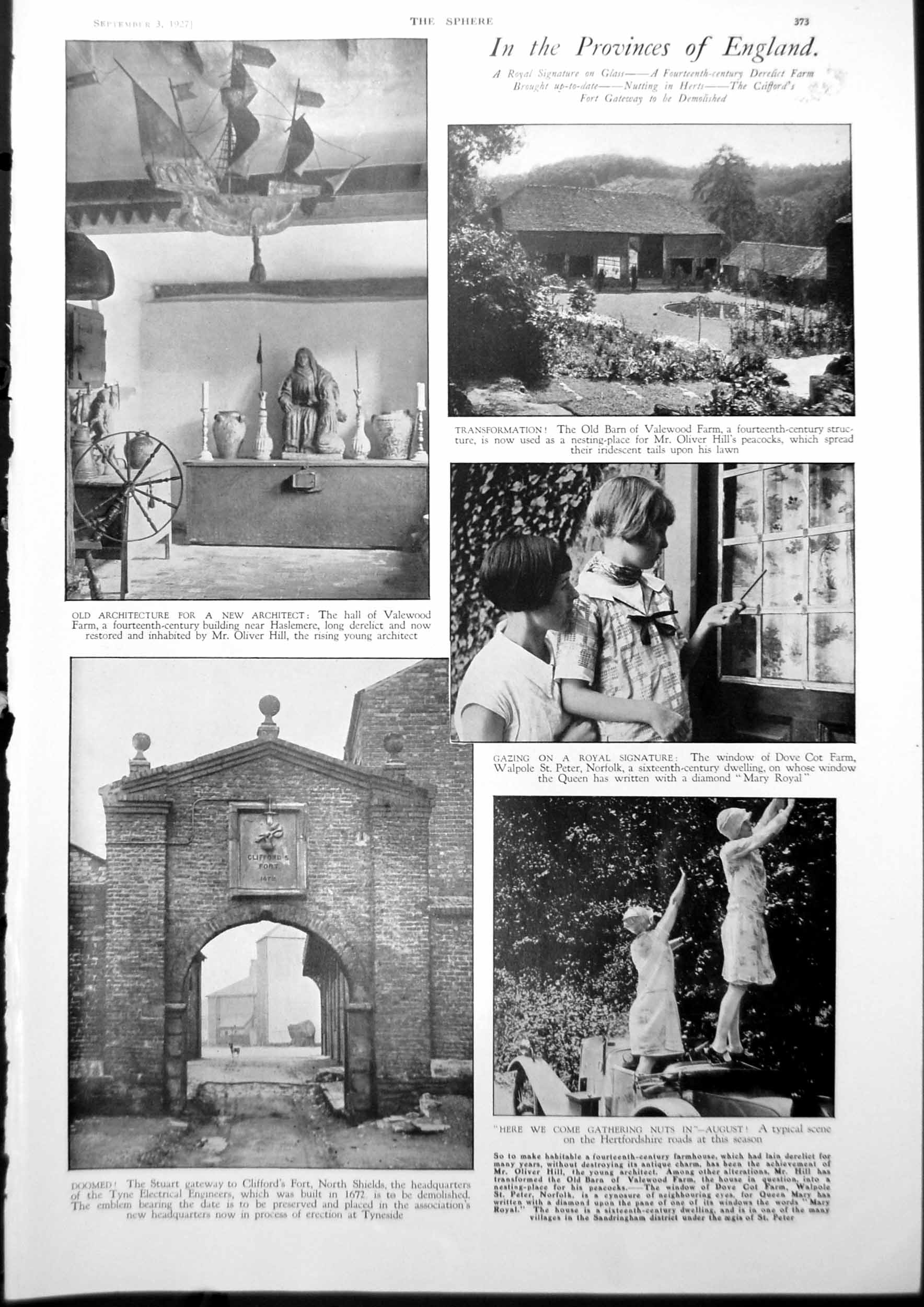 Old Vintage Print Hall Valewood Farm Restored Ships Afloat Caredale 1927 20th