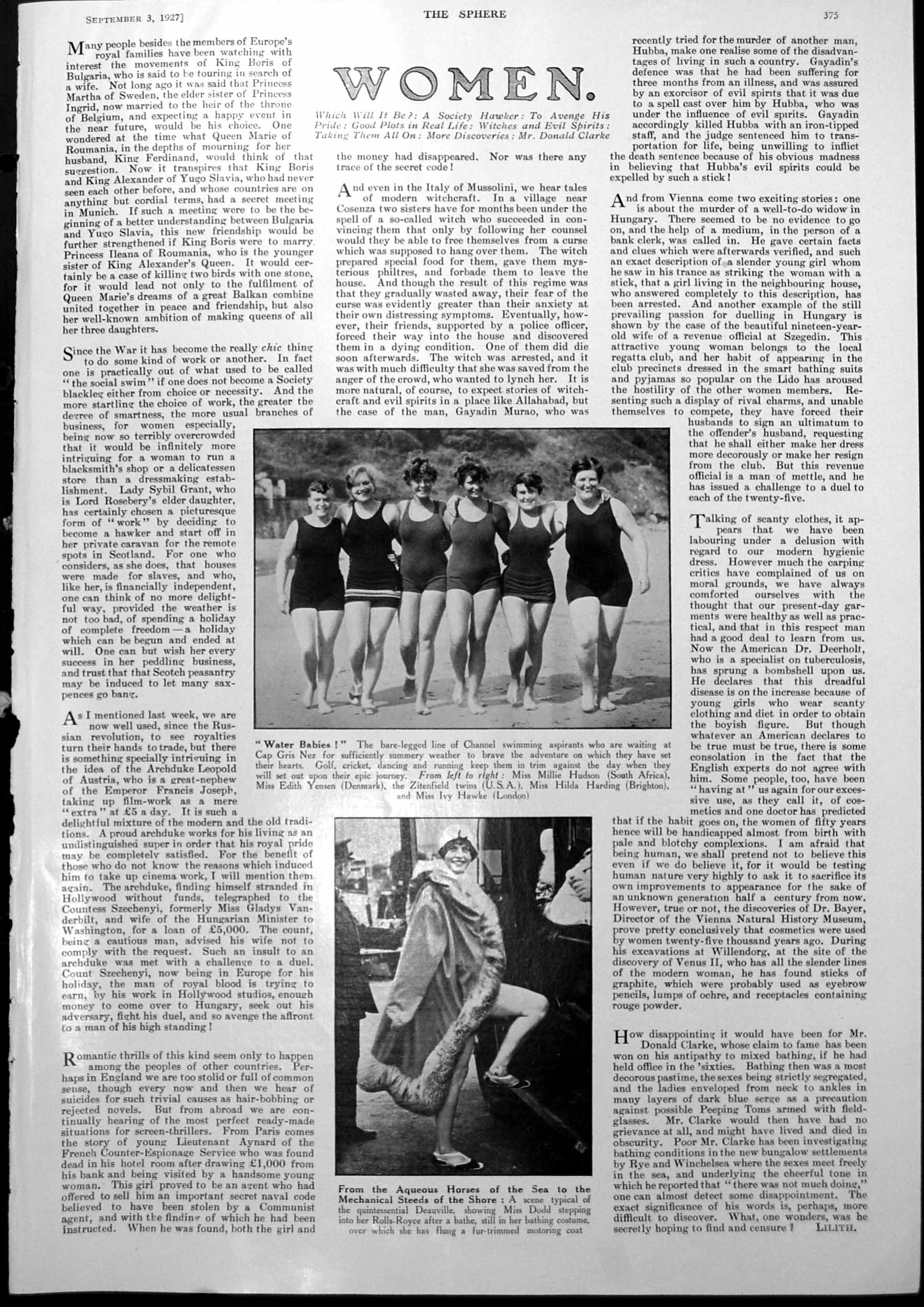Antique Print Aspiring Channel Swimmer Ladies Dodd Katherine Mansfield 1927
