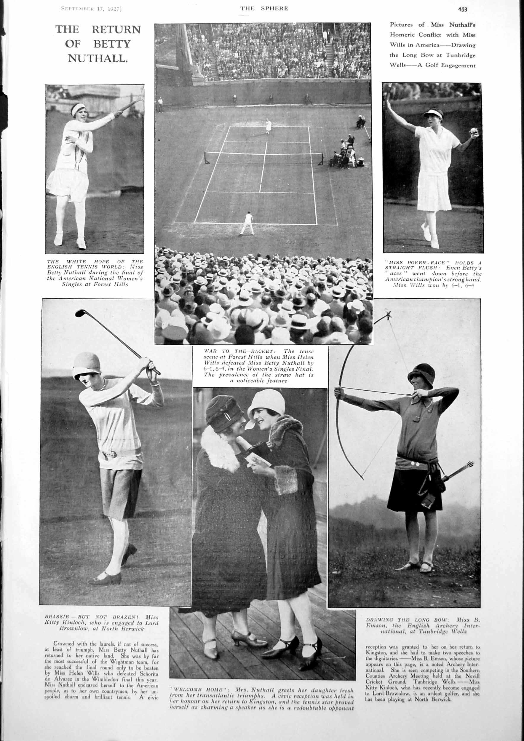 Old Print Miss Betty Nuthall Tennis Kitty Kinloch Golf Spy Cantonese 1927 20th