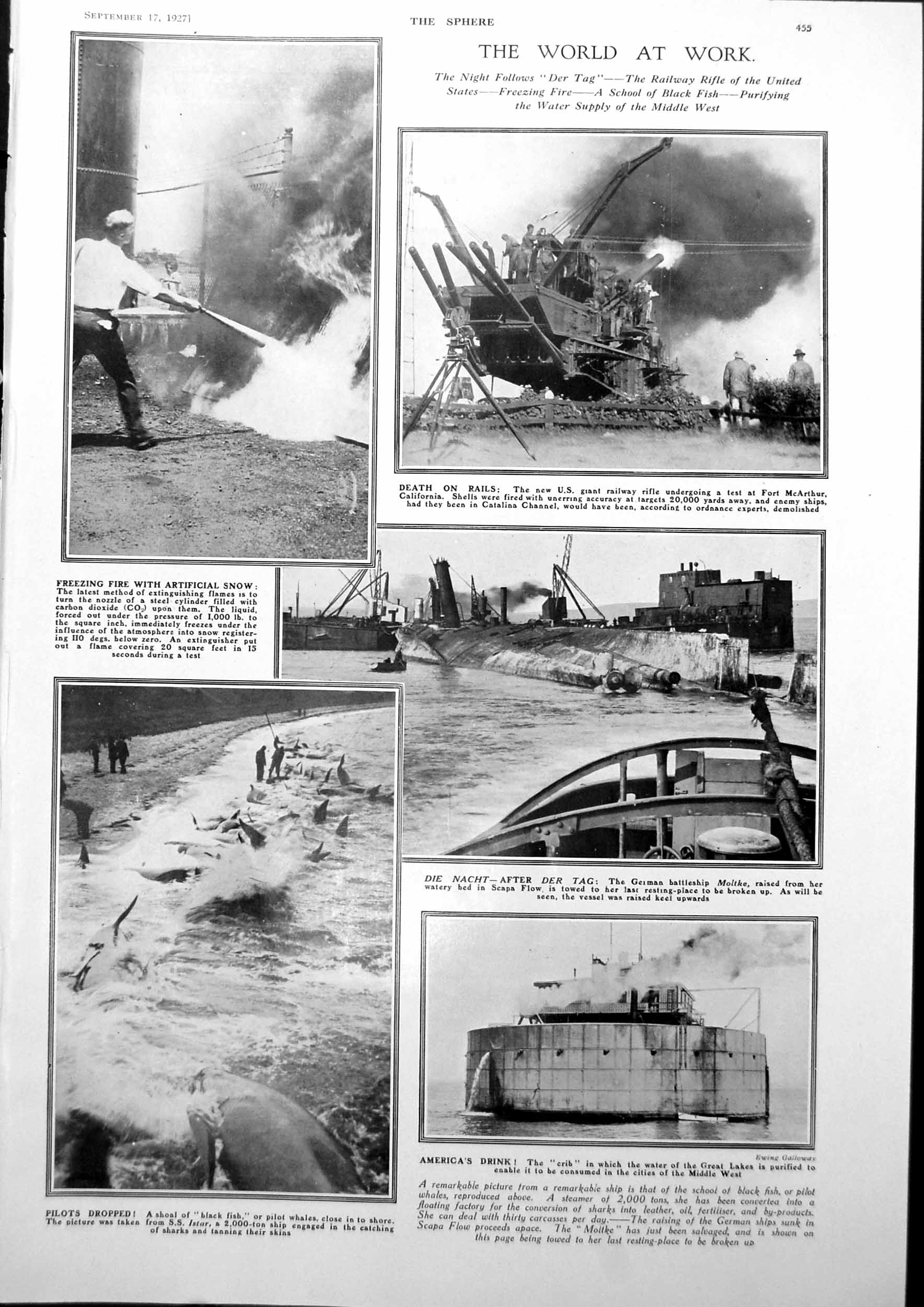 Antique Old Print World At Work Fireman Co2 Moltke Raised Drama Theatre 1927