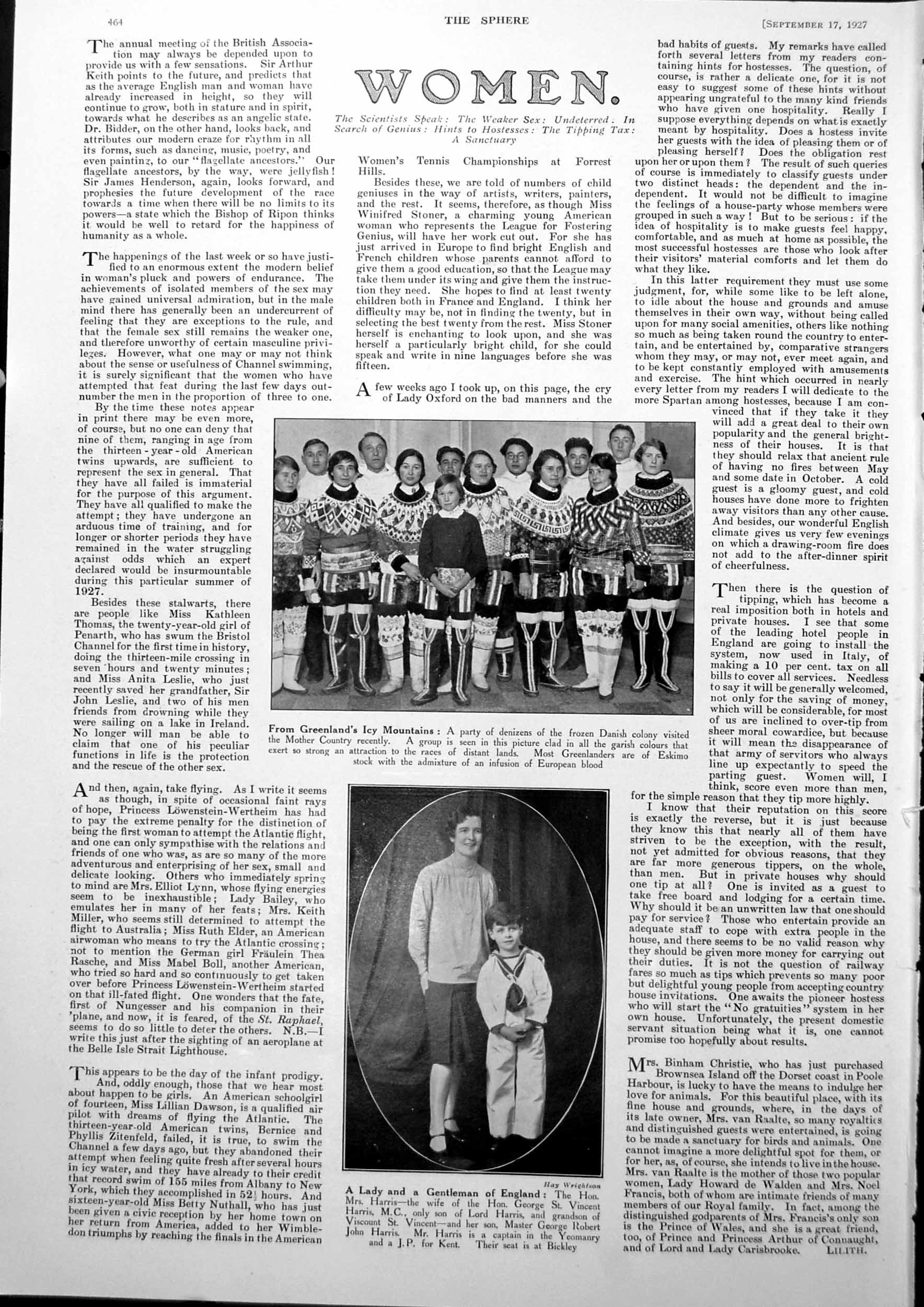 Old Vintage Print Greenlanders Visit Denmark Hon Mrs Harris And Son 1927 20th