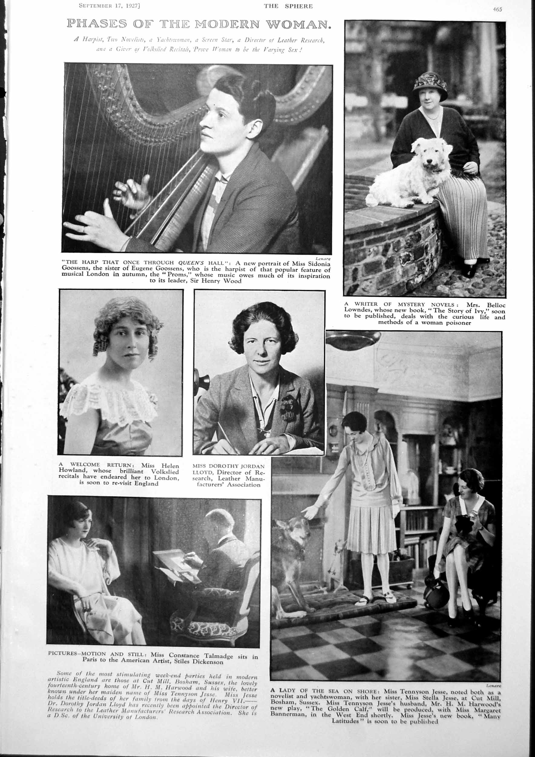 Old Print Miss Sidonia Goossens Harpist Modern Women Revolt Bolivia 1927 20th