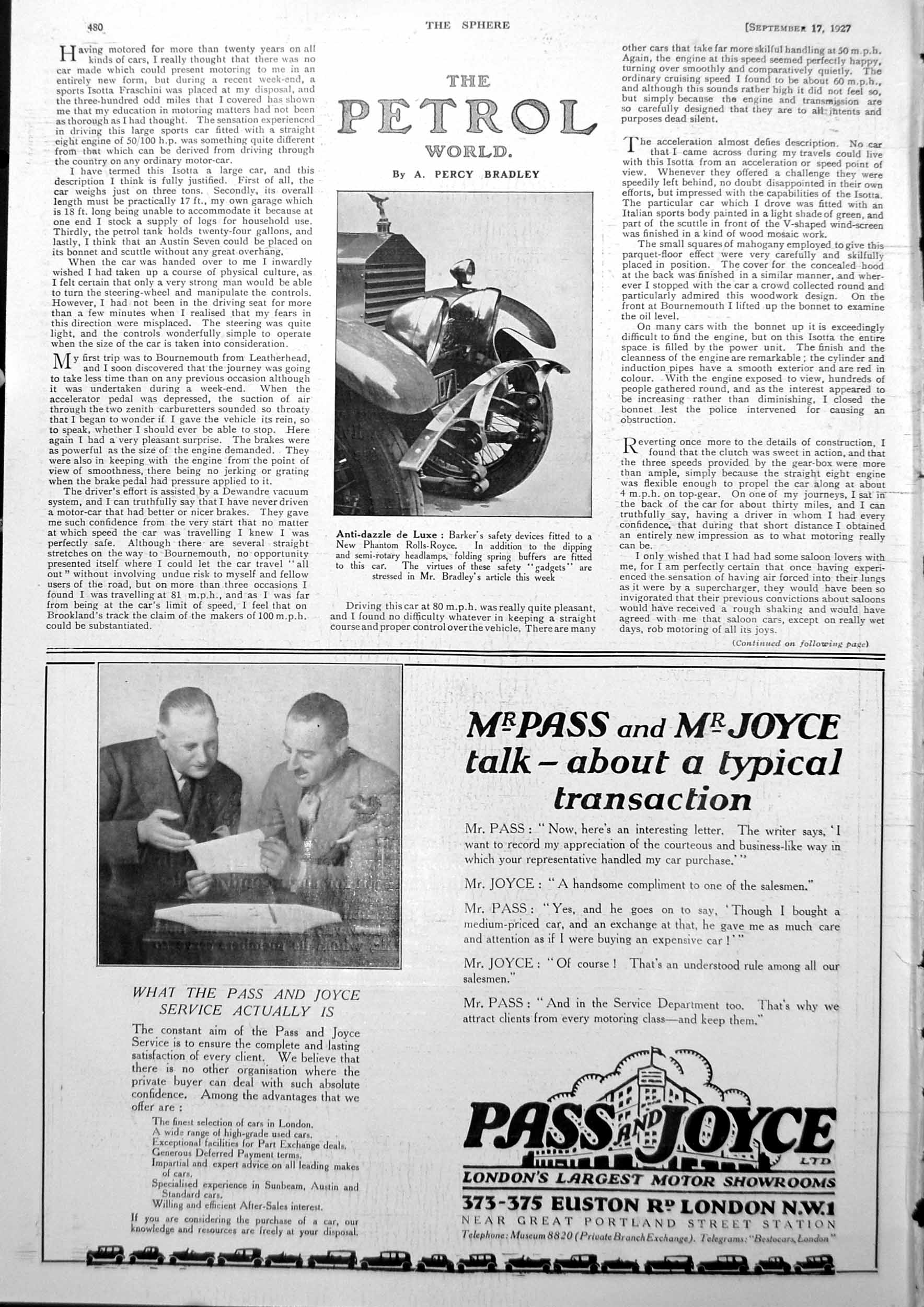 Old Print Anti Dazzle De Luxe Barker'S Safety Device On Rolls-Roycs 1927 20th