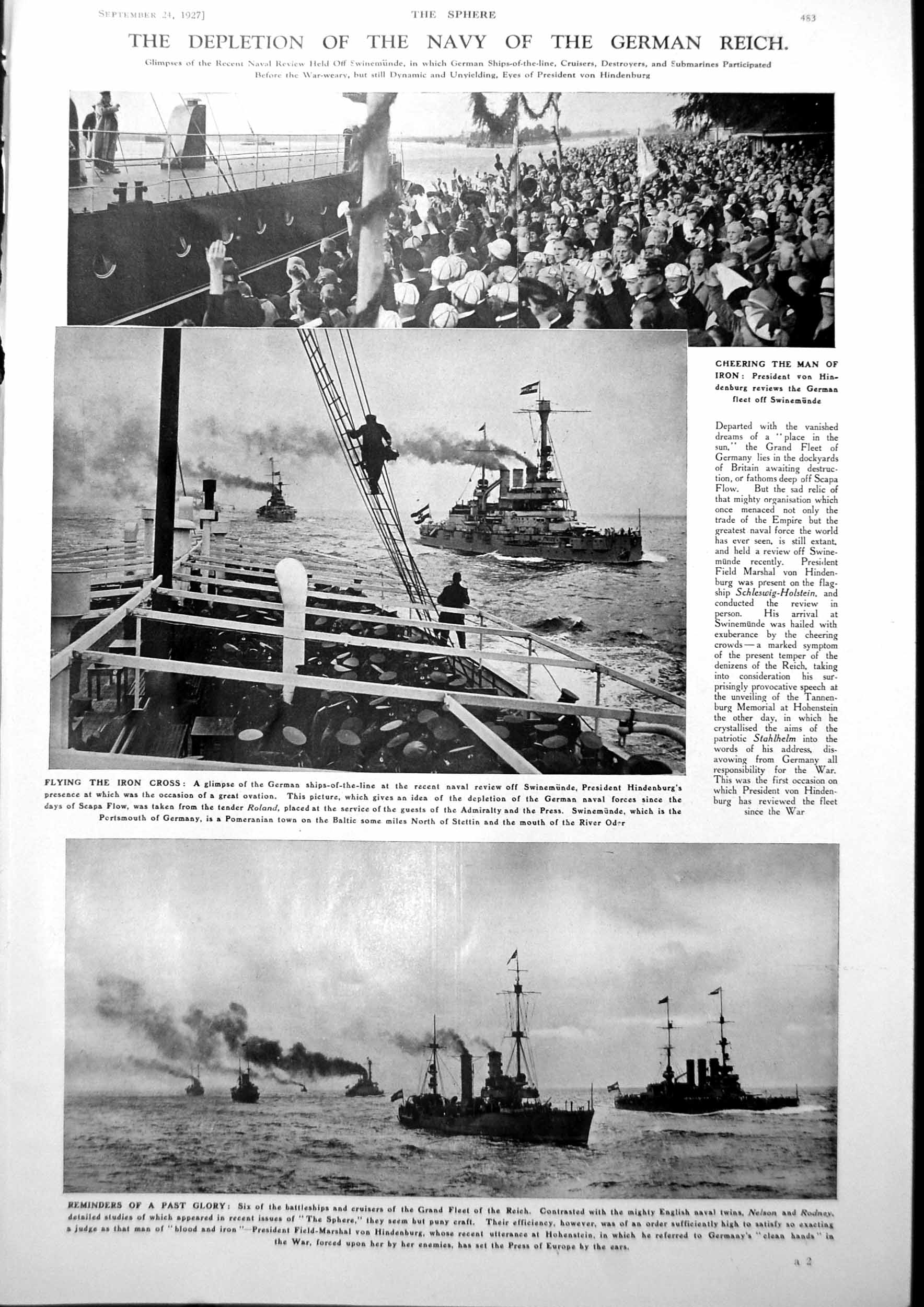 Antique Old Print Cheering President Von Hindenburg Ships Mystics Today 1927