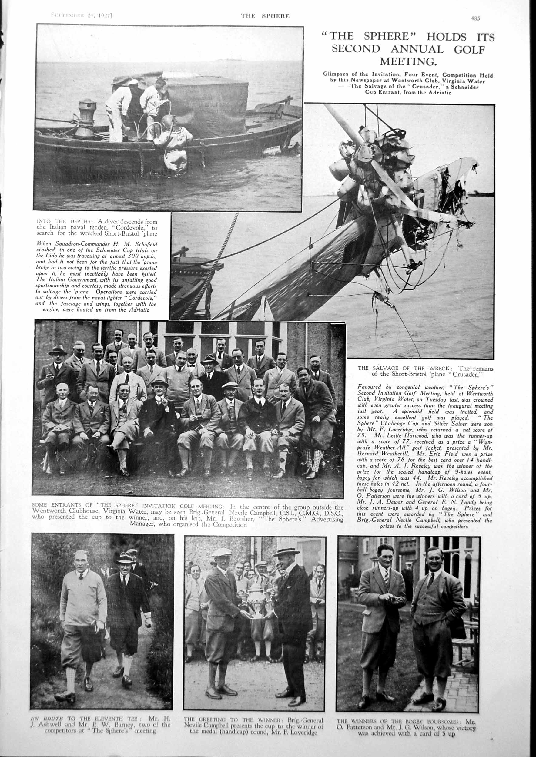 Antique Print Wreck Short-Bristol Plane Crusader Golf Coal Mining Pick 1927