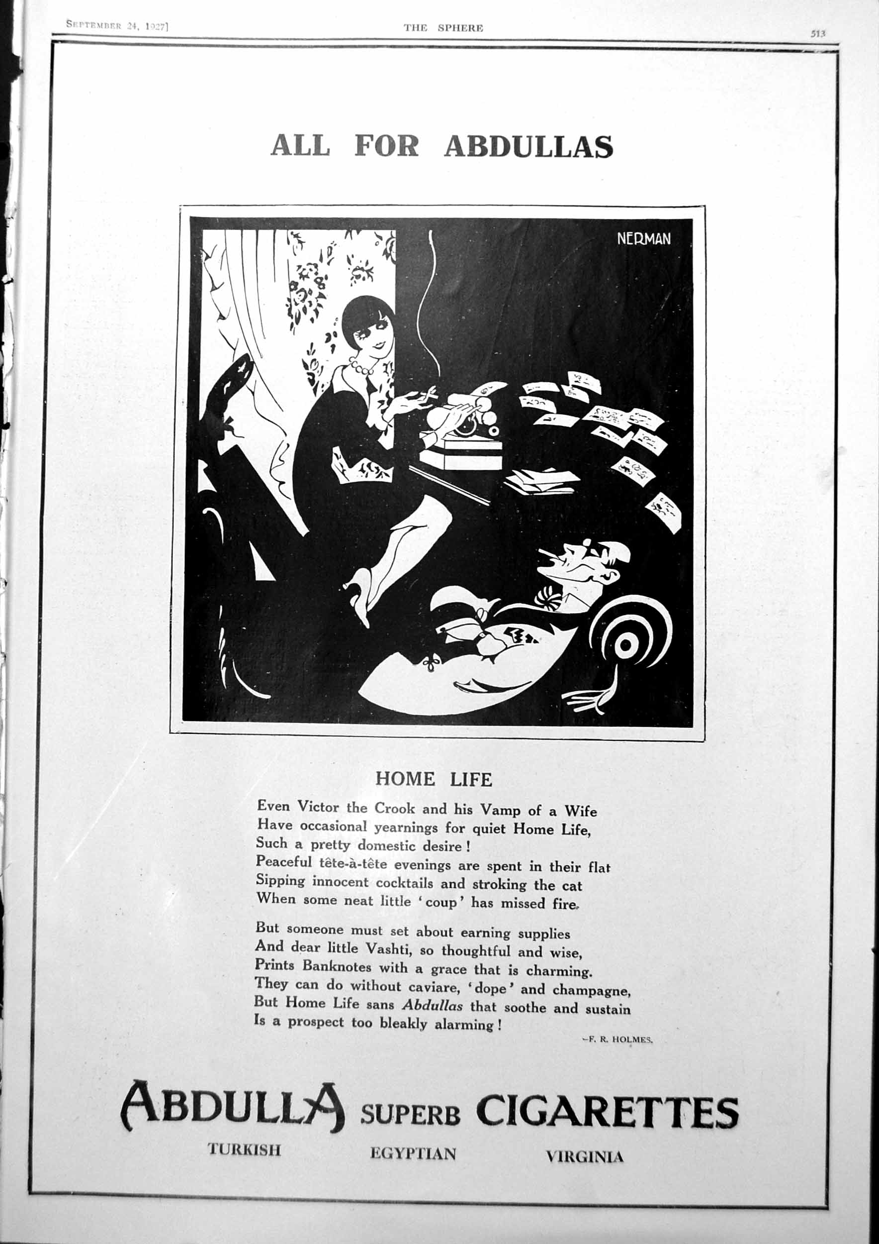 Antique Print Home Life Abdulla Cigarettes Ladies Hats Frocks Dresses 1927 20th