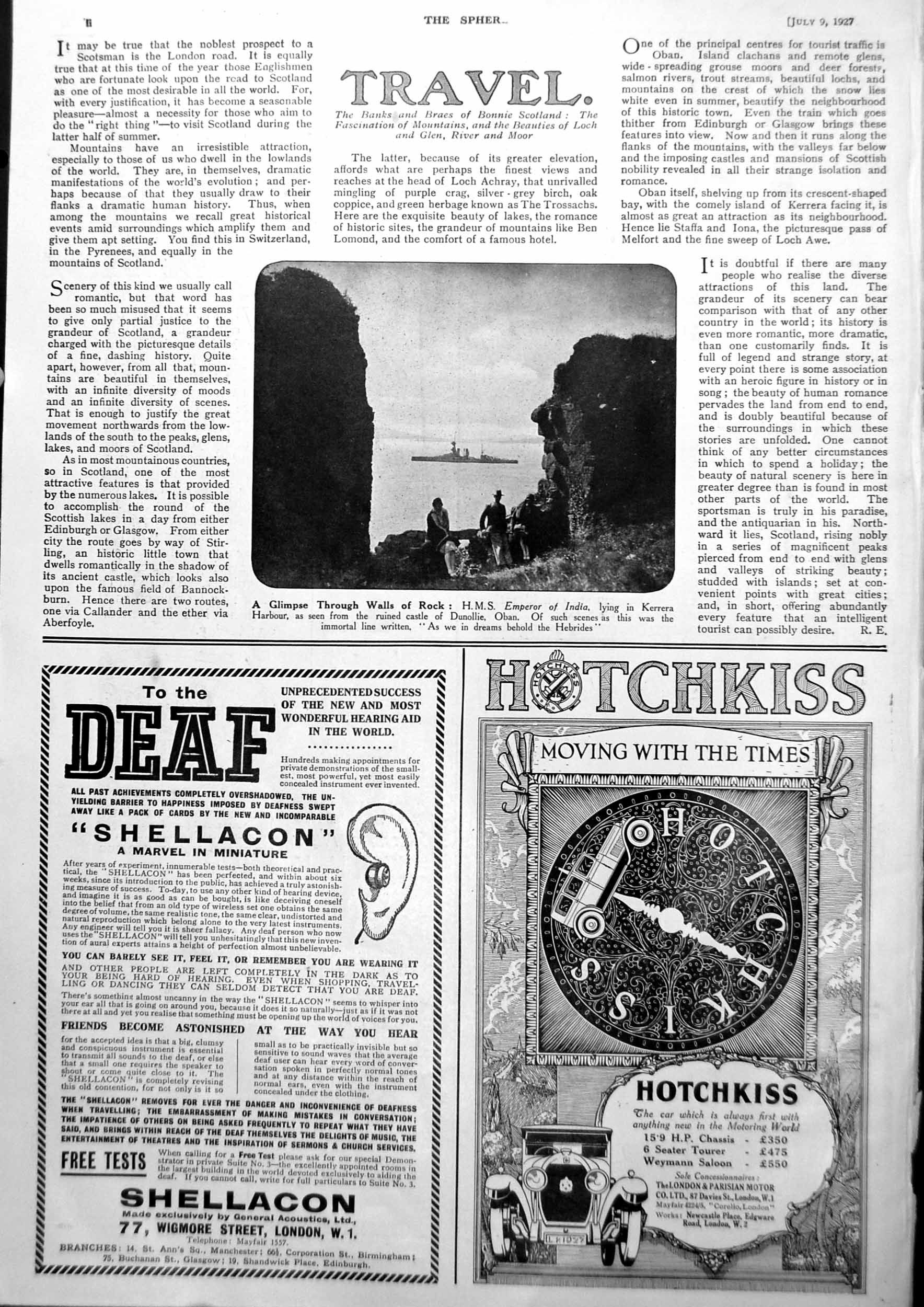 Antique Old Print H.M.S. Emperor India Kerrara Harbour Dunollie Ruins 1927 20th