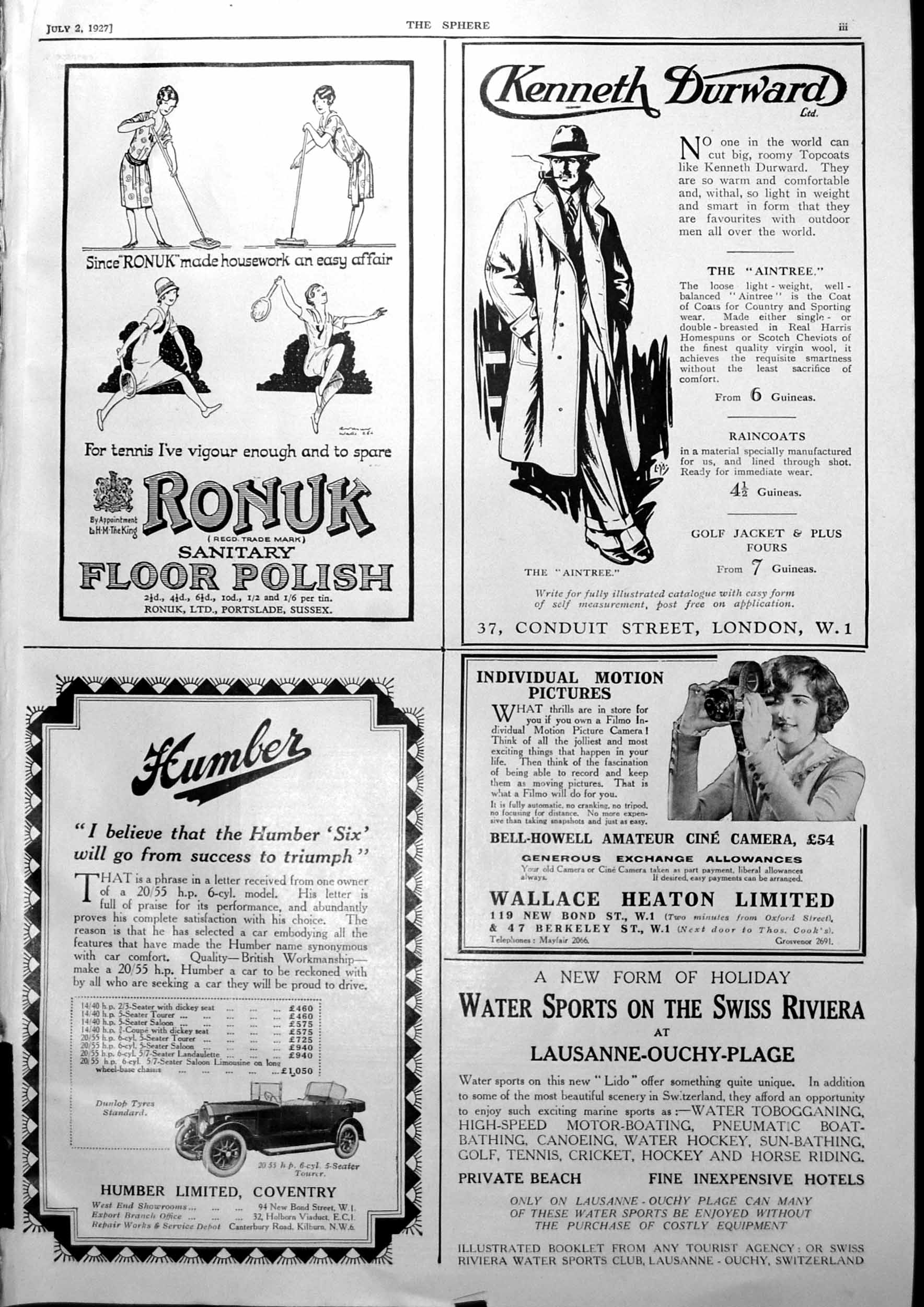 Old Vintage Print Adverts Ronuk Floor Polish Humber Car Aintree Coat 1927 20th