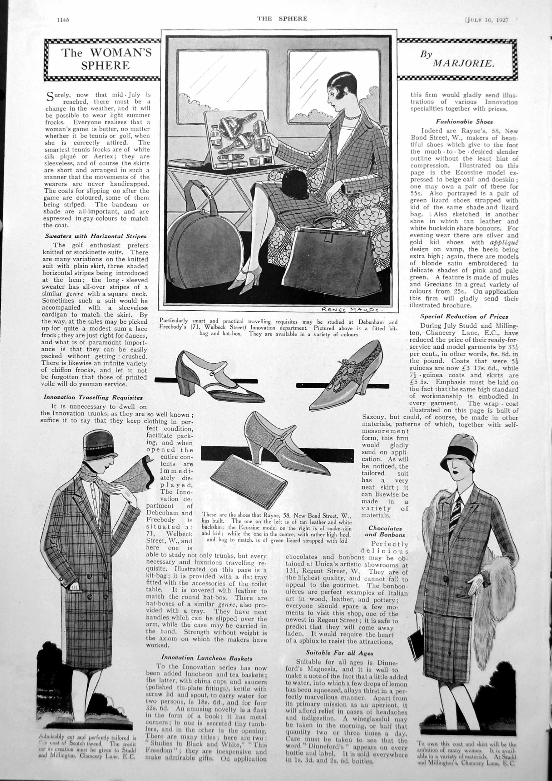 Antique Print Woman'S Sphere Fitted Travel Bag Shoes Scotch Tweed Coat 1927