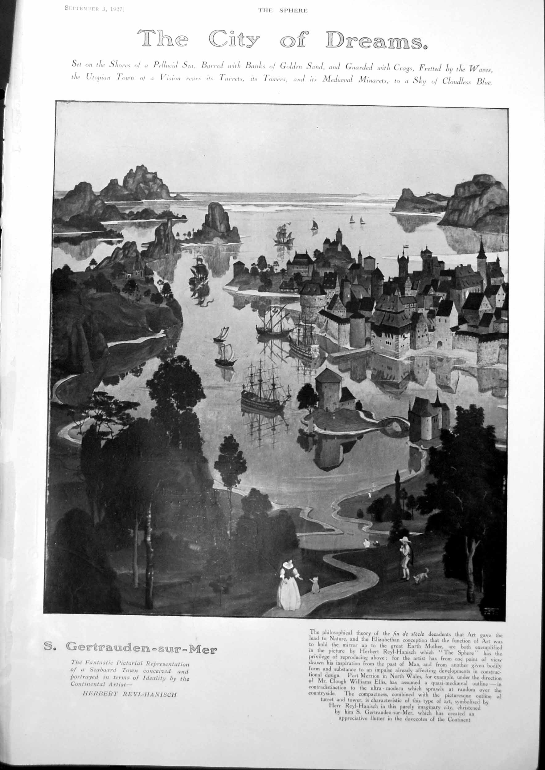 Antique Old Print S. Gertrauden-Sur-Mer Seaboard Town Haig Scotch Whisky 1927