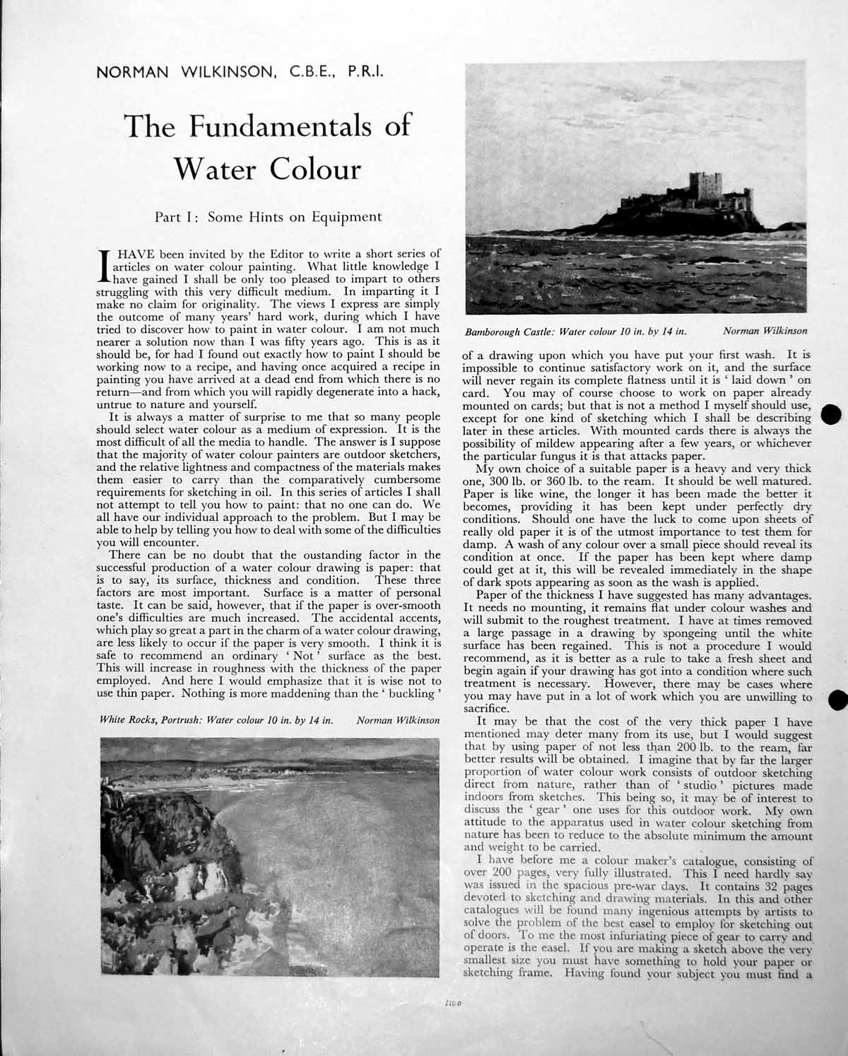 Antique Print Norman Wilkinson Bamborough Castle White Rocks Portrush C1952