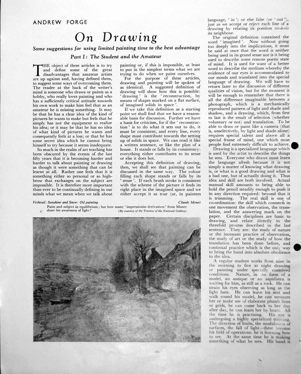 Original Old Vintage Print Vetheuil Sunshine And Snow Claude Monet C1952 20th
