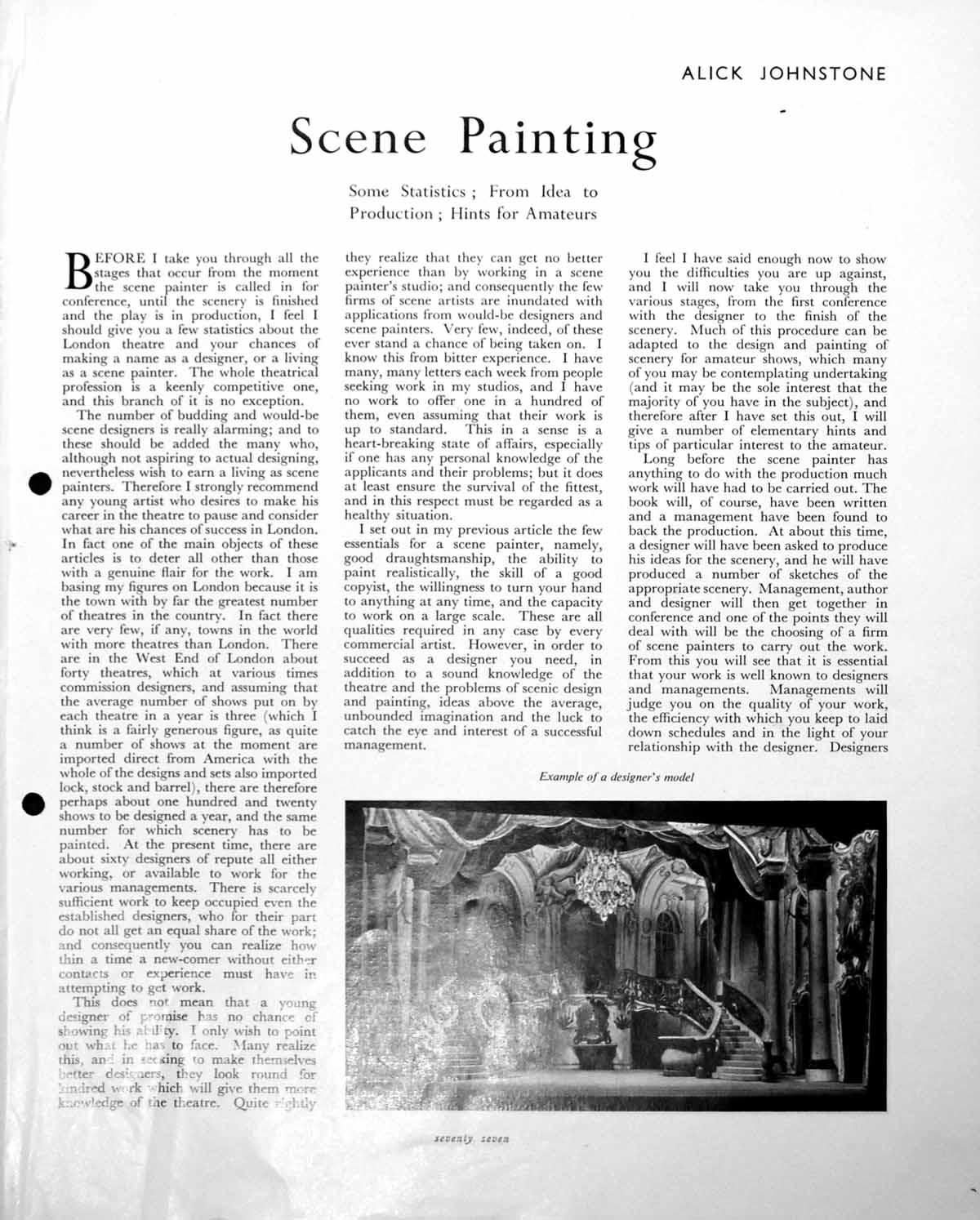 Original Old Vintage Print Scene Painting Example A Designer'S Model C1952 20th