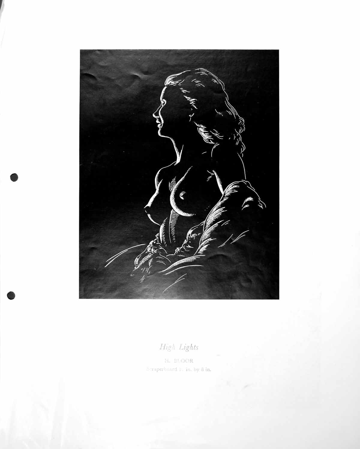 Antique Old Print High Lights H Bloor Scraperboard Nude Female Morning C1952 0