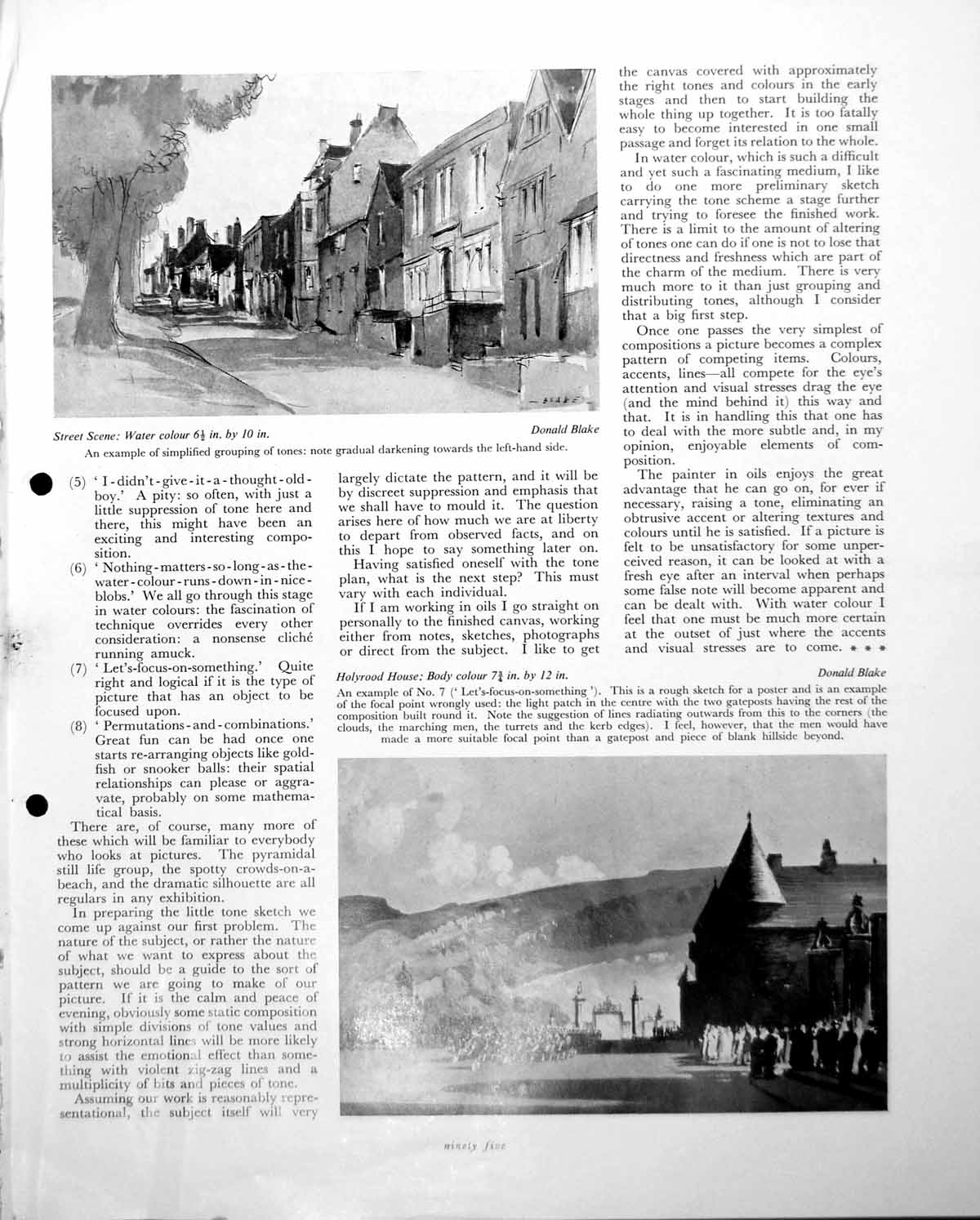 Antique Old Print Street Scene Donald Blake Holyrood House Edinburgh C1952 20th