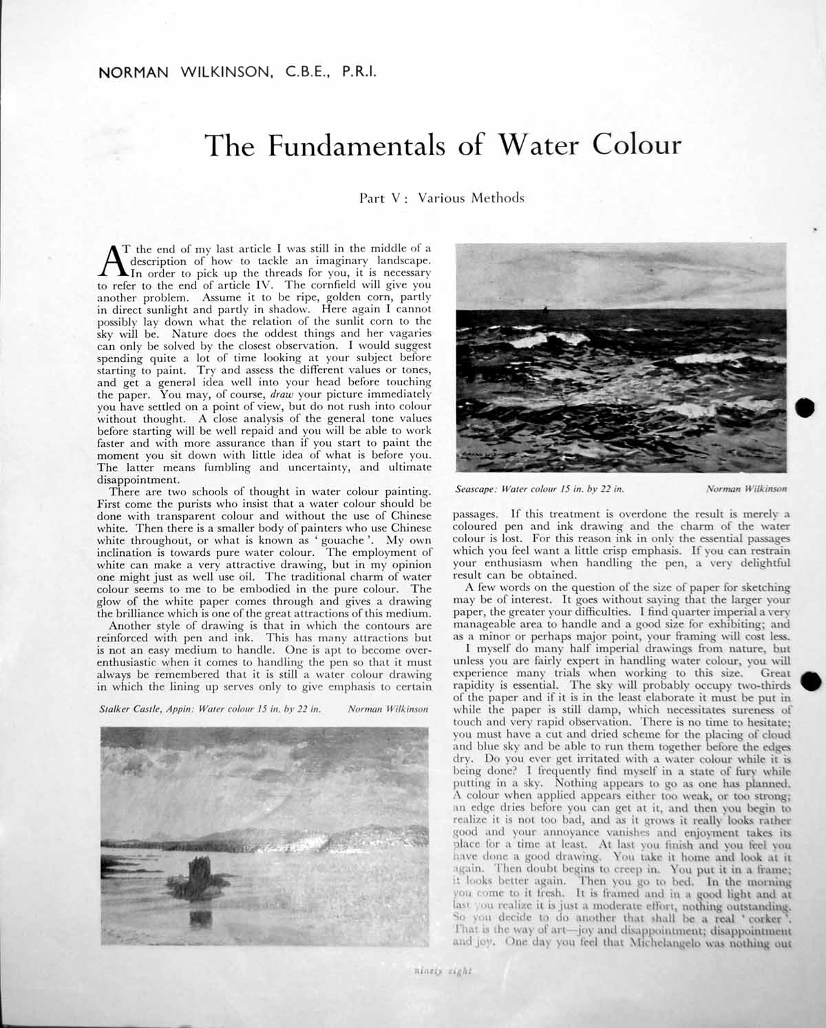 Antique Print Stalker Castle Appin Seascape Watercolours N Wilkinson C1952 20th