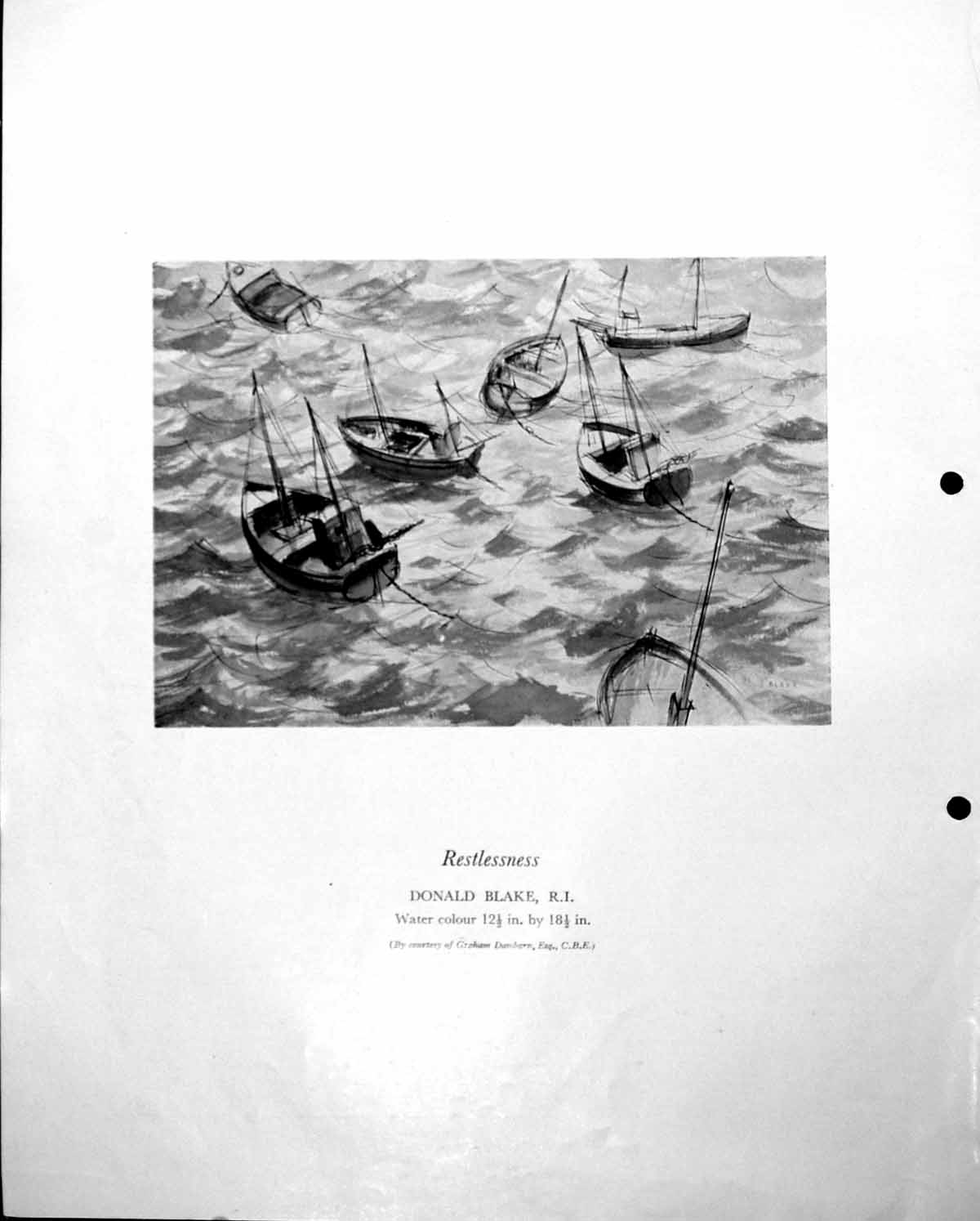 Antique Old Print Restlessness Donald Blake Small Boats On Little Waves C1952