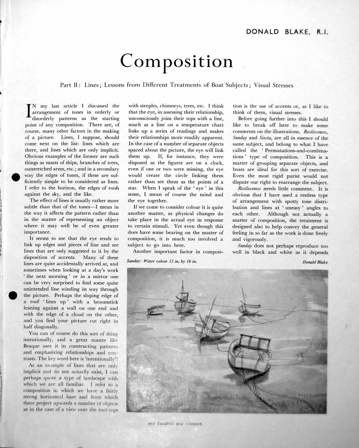 Antique Print Sunday Little Boats Ashore D Blake Siesta Tone Sketch C1952 20th
