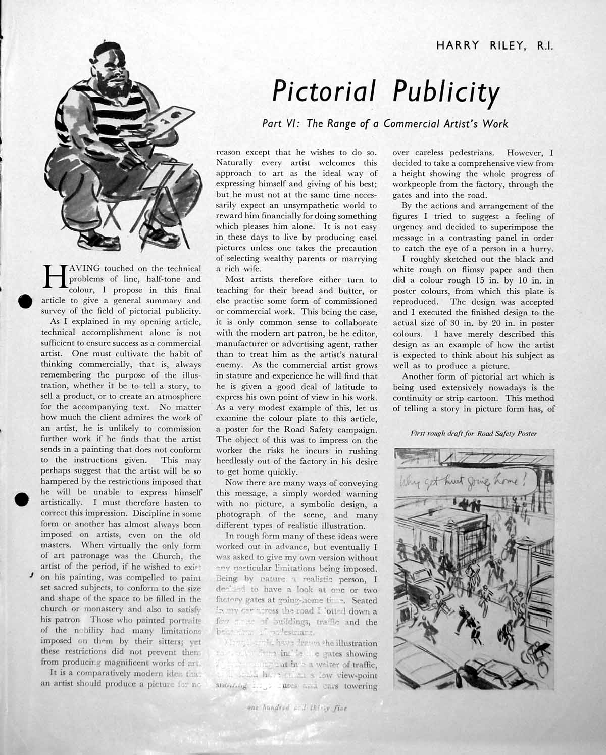 Antique Print Commercial Art Road Safety Poster Harry Riley Sketches C1952