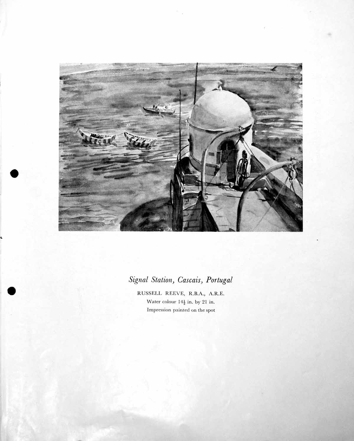 Antique Print Signal Station Cascais Portugal Russell Reeve Boats Sea C1952