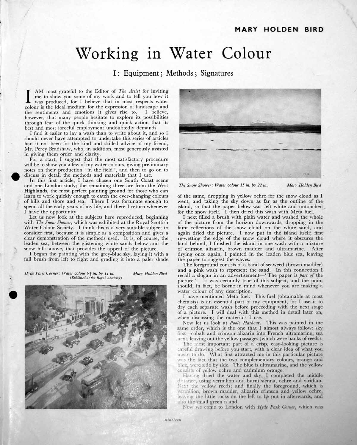 Antique Old Print Mary Hen Bird Snow Shower Hyde Park Corner Summer C1952 20th