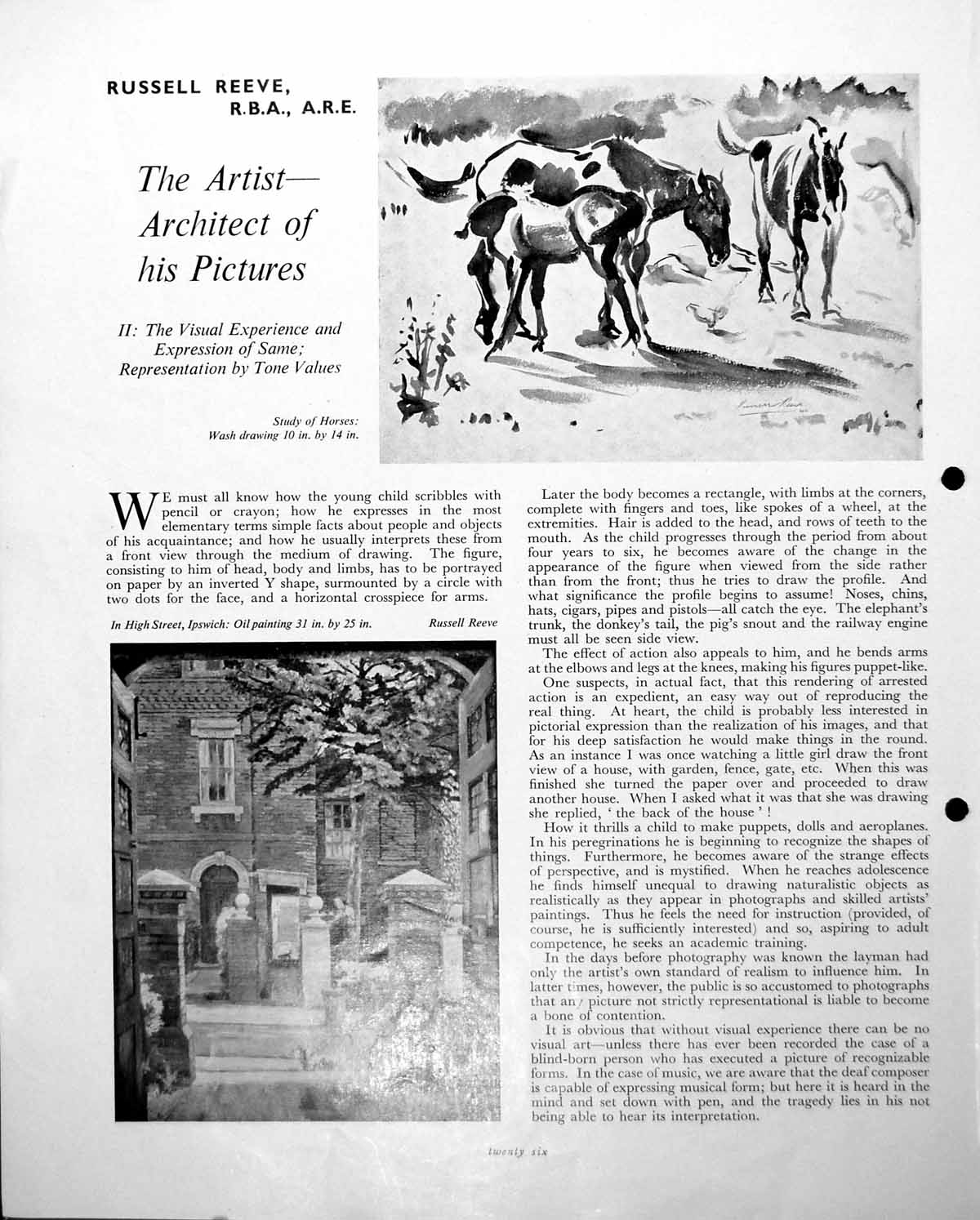 Old Vintage Print Study Horses High Street Ipswich Russell Reeve C 1952 20th