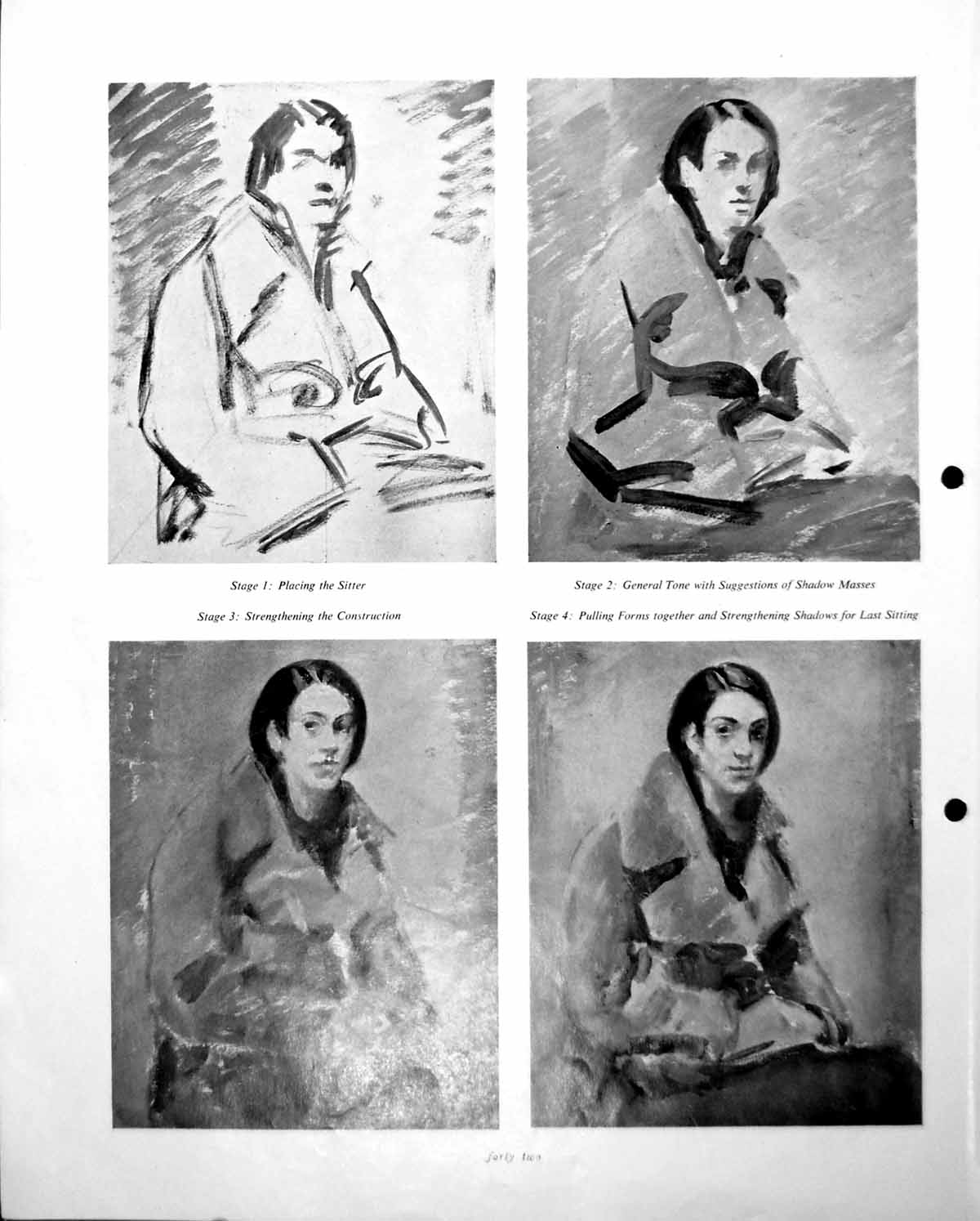 Old Print Stages In Painting A Portrait A Sitter Tone Construction C1952 20th