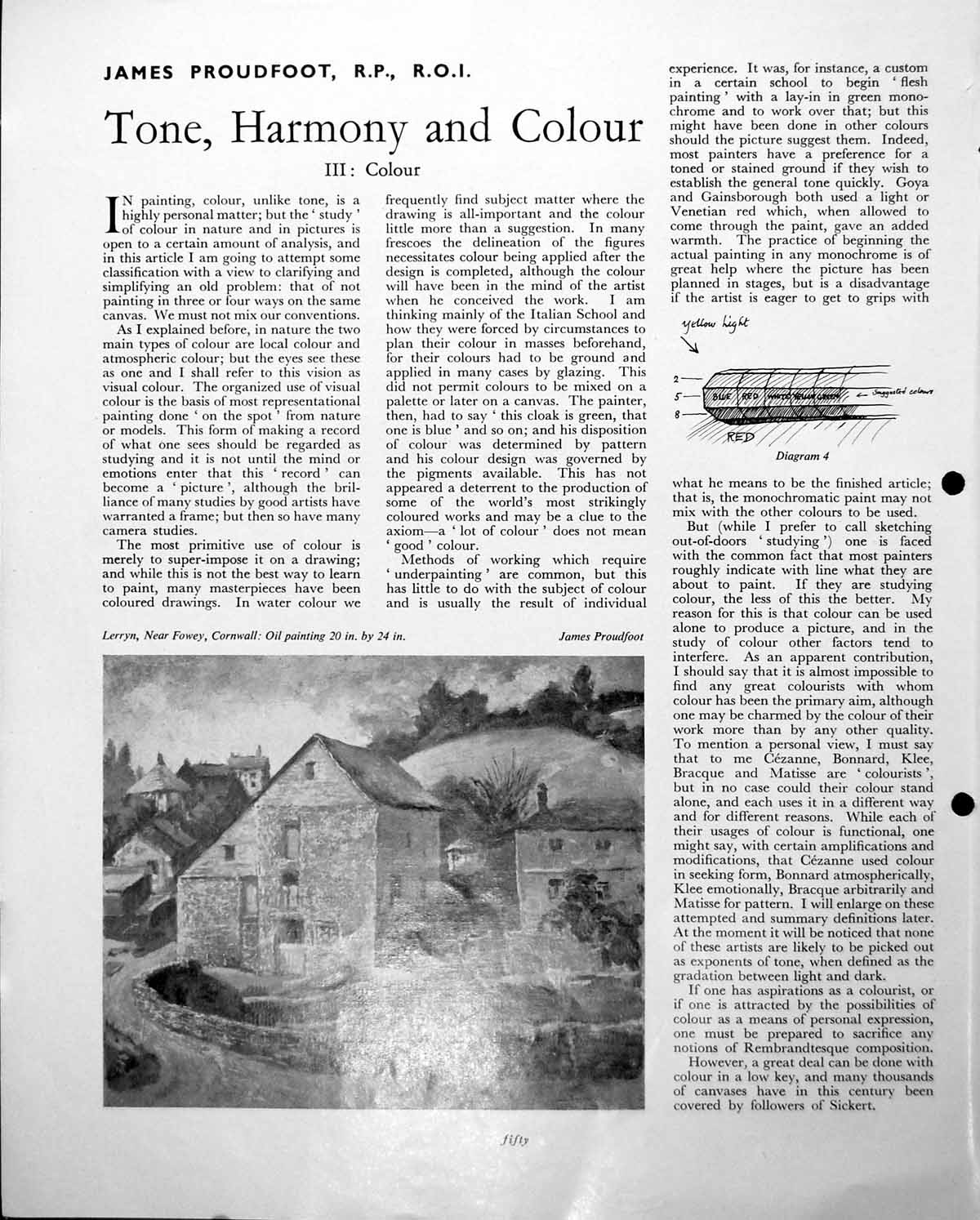 Old Vintage Print Lerryn Near Fowey Cornwall James Proudfoot Mill C1952 20th