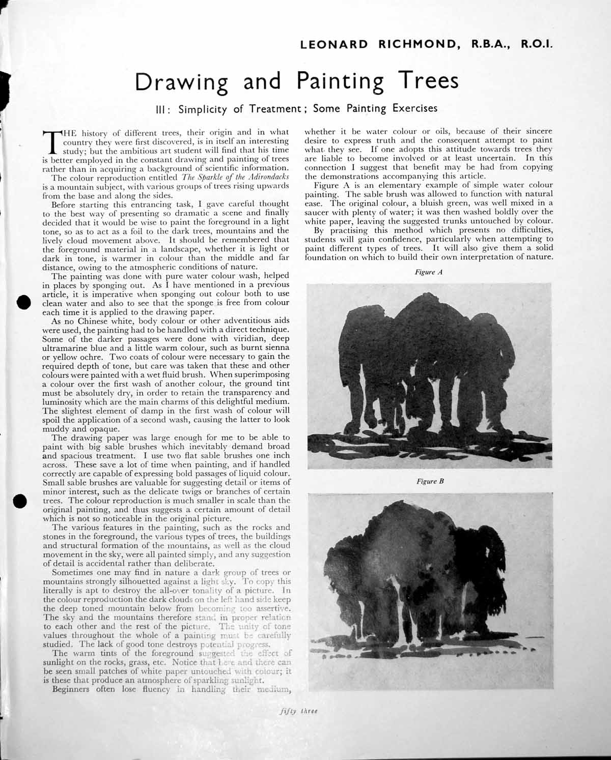Antique Old Print Leonard Richmond Drawing Trees Simplicity Exercises C1952