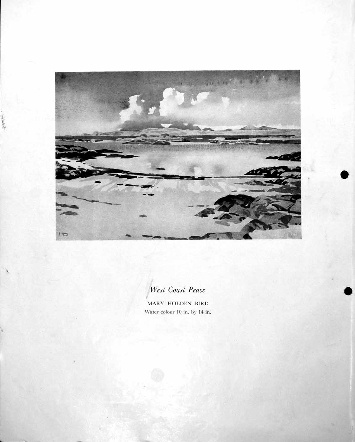 Antique Old Print West Coast Peace Mary Hen Bird Beach Sea Mountains C1952 20th