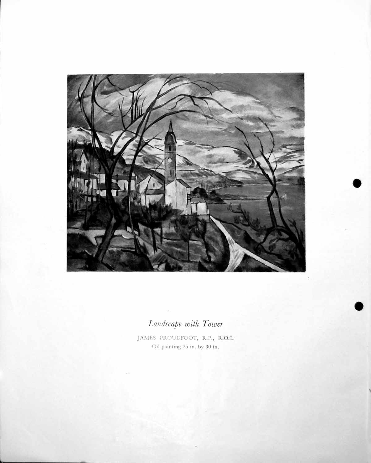 Antique Old Print Landscape With Tower James Proudfoot Water Mountains C1952