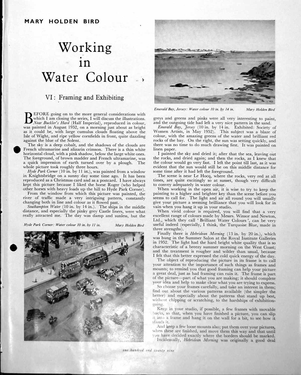 Old Print Mary H Birde Merald Bay Jersey Hyde Park Corner Hebrides C1952 20th