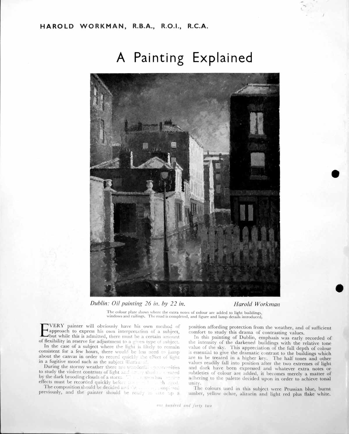 Antique Old Print Dublin Oil Painting HarWorkman Sculpture Semi Clad C1953