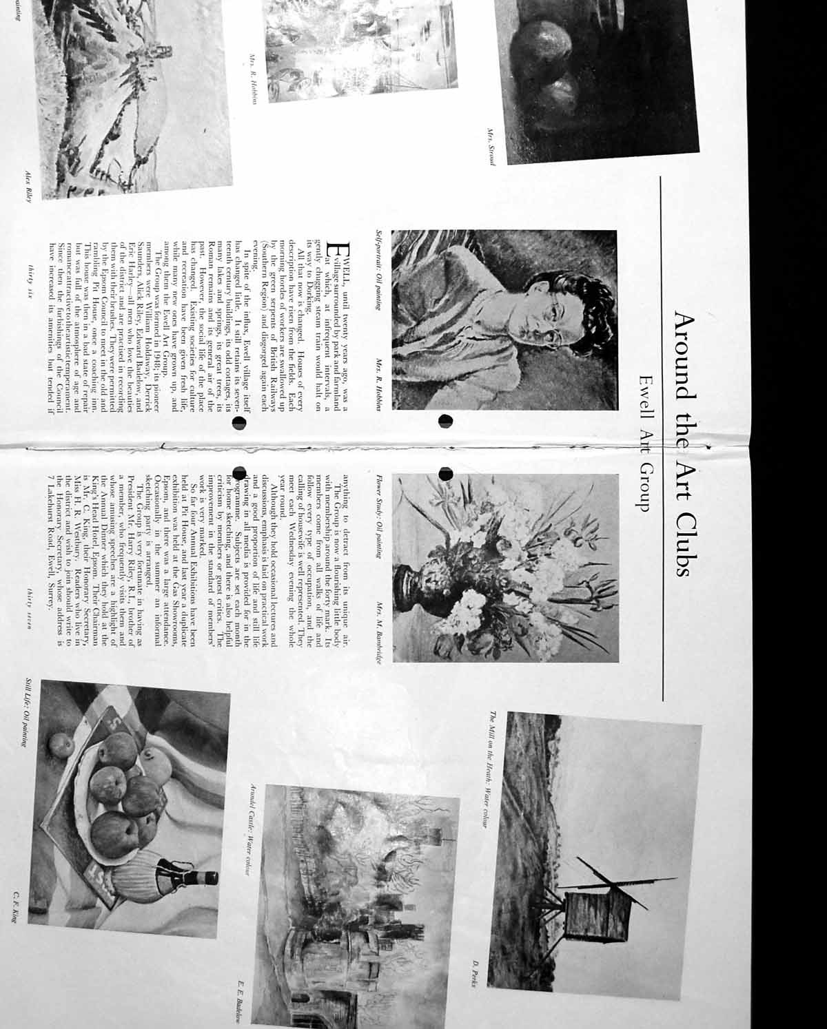 Antique Old Print Damaged Ewell Art Group Cornish Holiday Mill Heath C1952