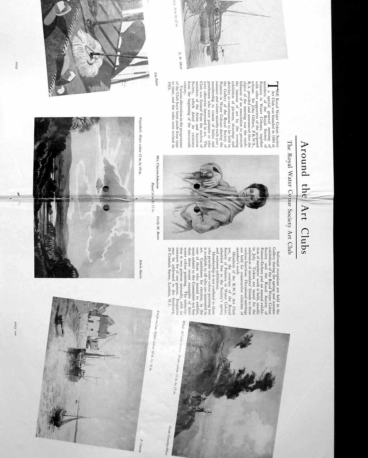 Antique Print Damaged Royal Water Colour Society Leigh-On-Sea Surrey C1952