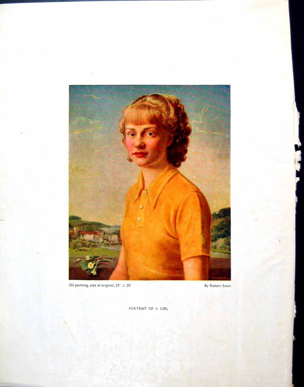 Old Print Portrait Girl Robert Swan Eagle Squadron Armoury Section 1943 0 20th