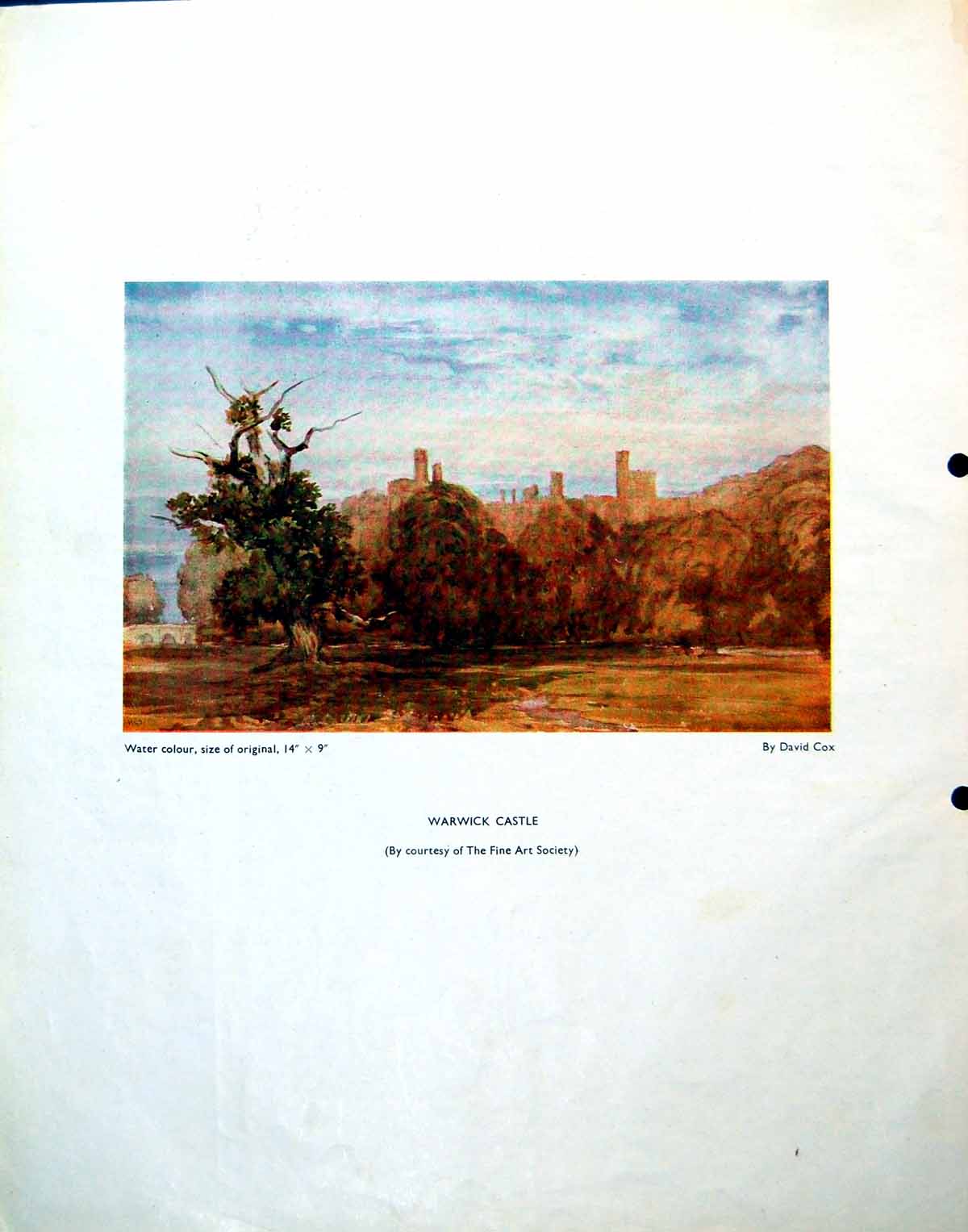 Old Vintage Print Warwick Castle David Cox Lime Kiln Tm Richardson 1943 0 20th