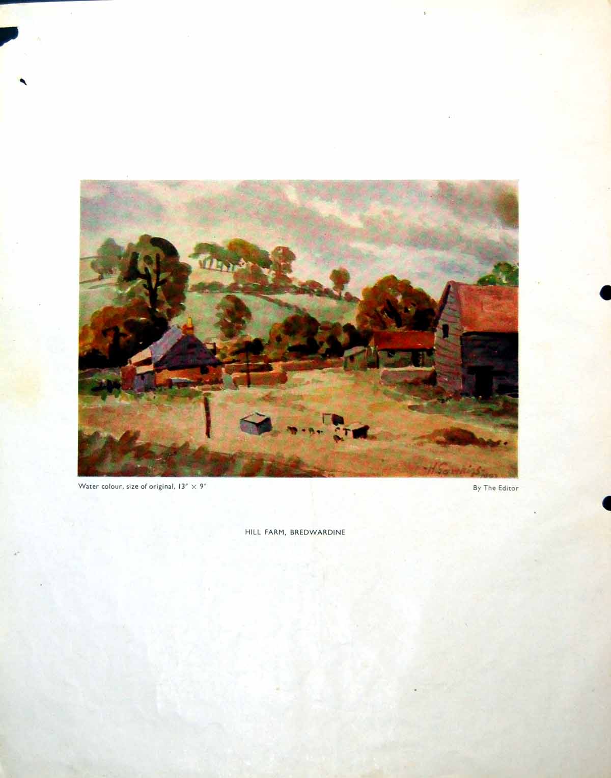 Antique Print Hill Farm Bredwardine Editor Preparatory Sketches Ship 1943 0 20th
