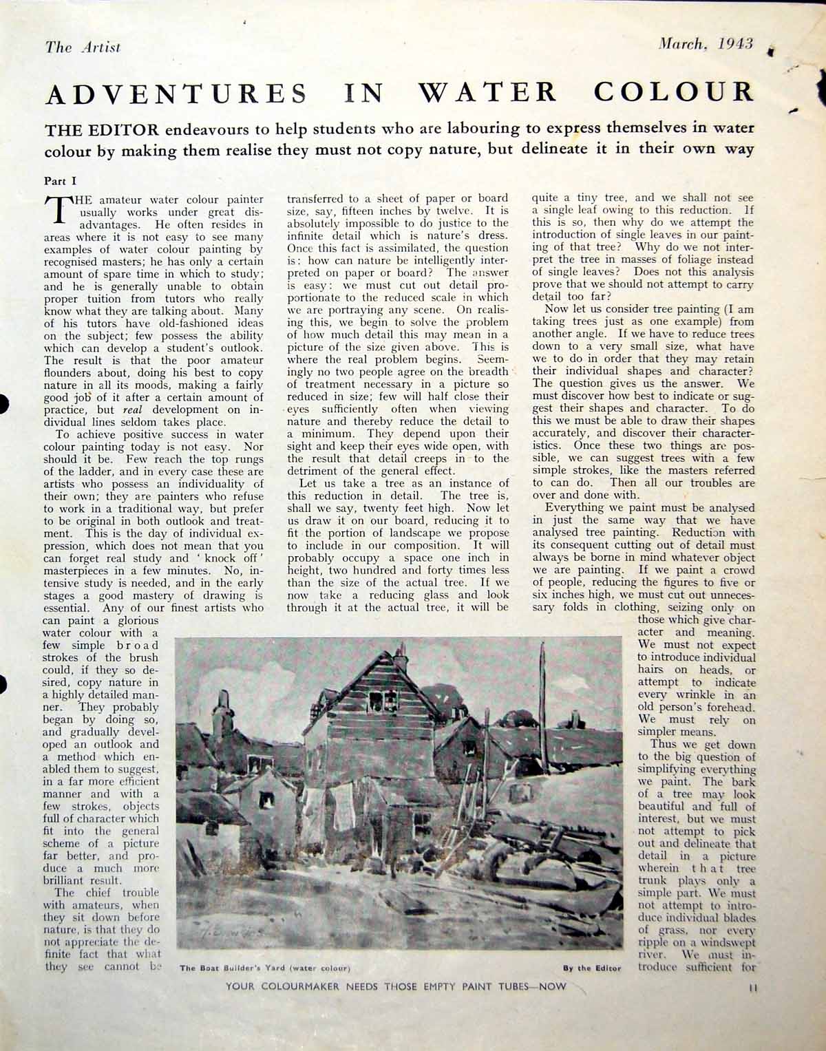 Antique Old Print Boat Builder'S Yard Editor Quick Monochrome Drwing 1943 0 20th