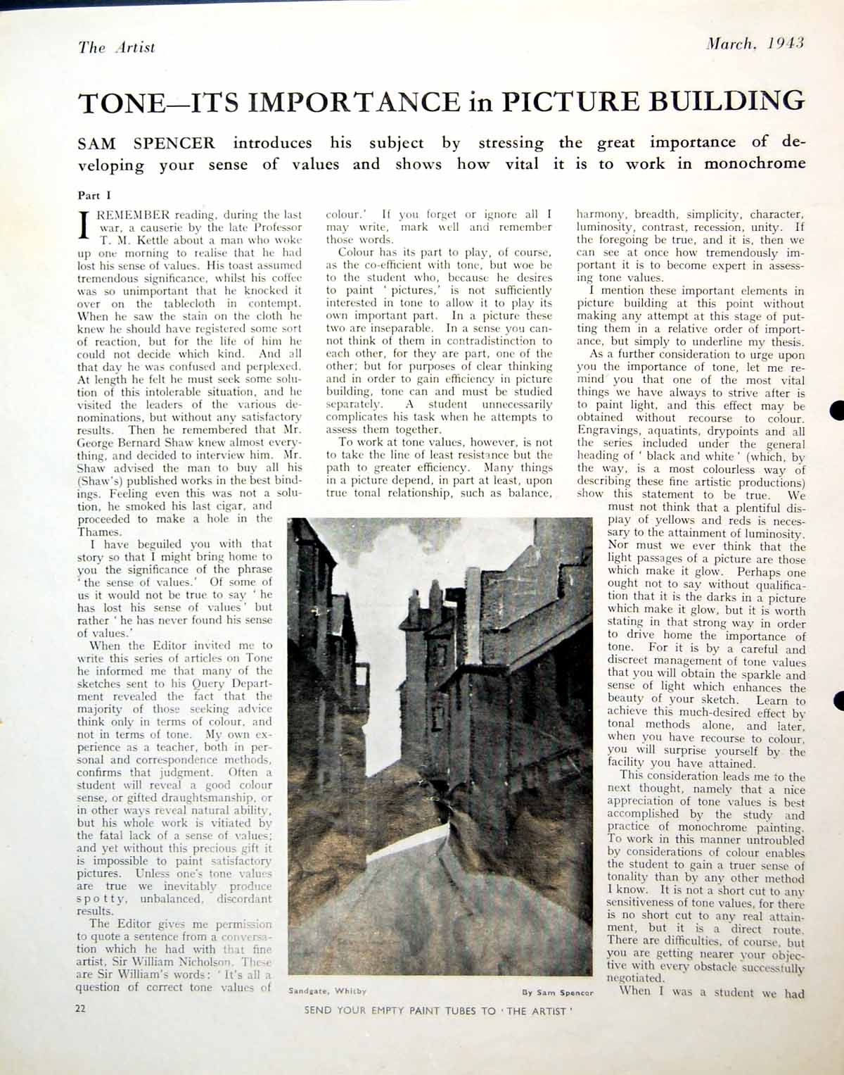 Old Vintage Print Sandgate Whitby Sam Spencer Buildings Street Scene 1943 20th