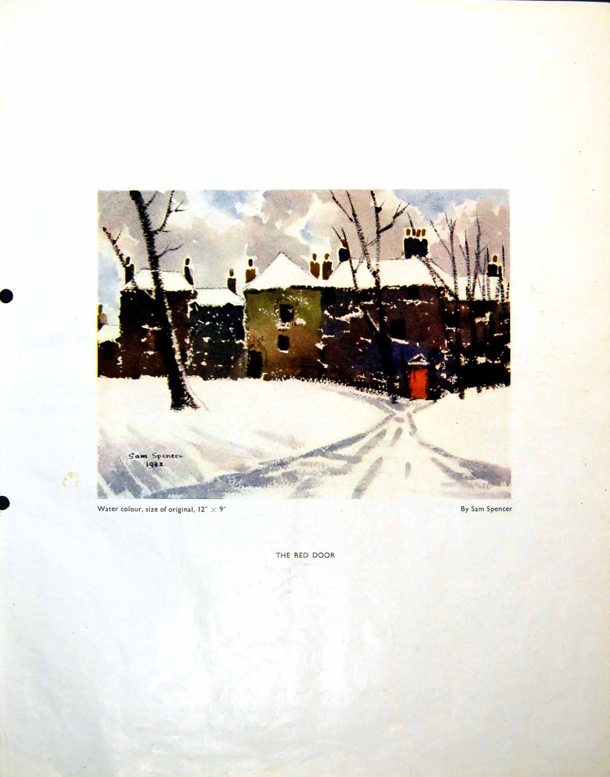 Old Vintage Print The Red Door Sam Spencer Snow High Beech Epping 1943 0 20th