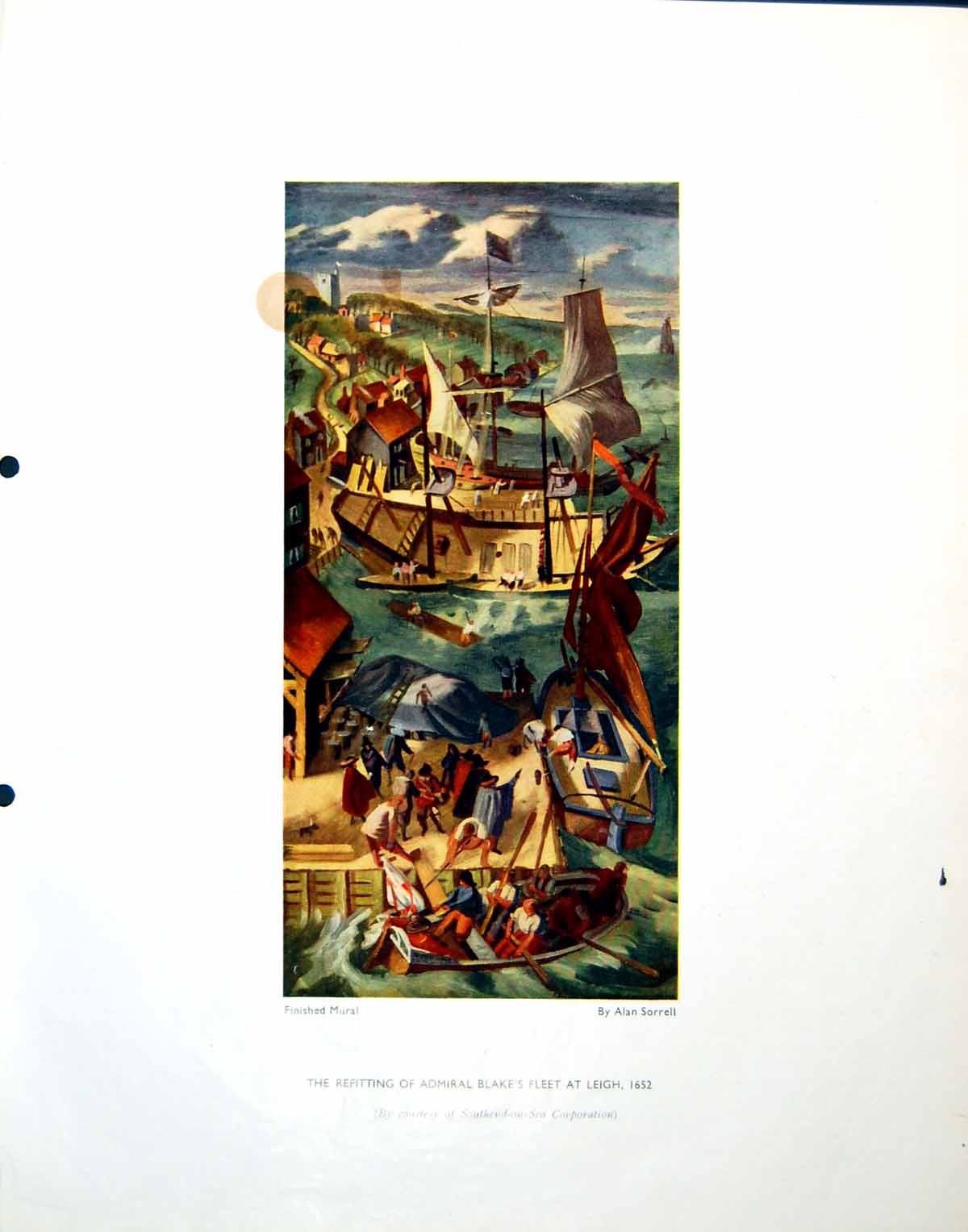 Old Print Damaged Refitting Admiral Blake'S Fleet A Sorrell Sketch 1943 0 20th