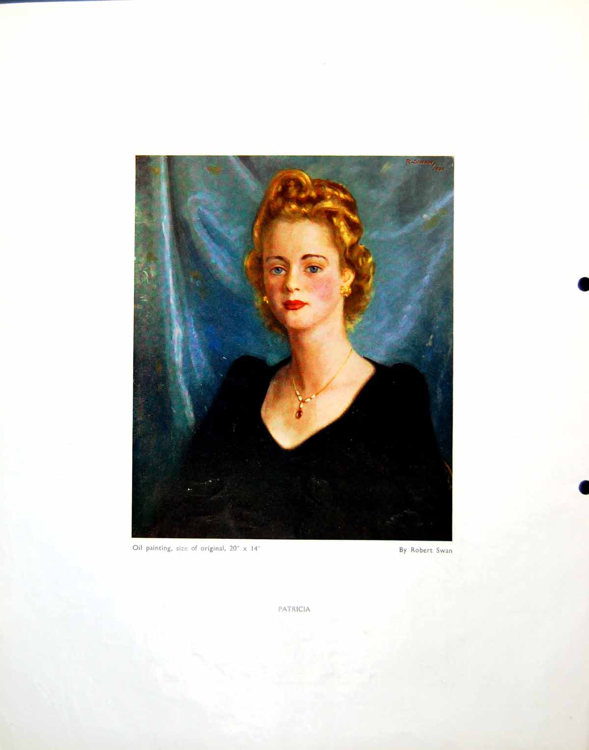 Old Print Patricia Robert Swan Beautiful Lady Mural Paintings Walls 1943 0 20th