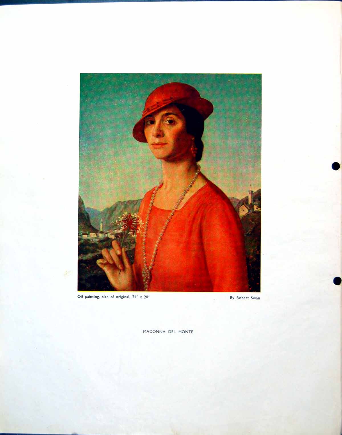 Antique Print Madonna Del Monte Beautiful Lady Portrait Pearls R Swan 1943 20th